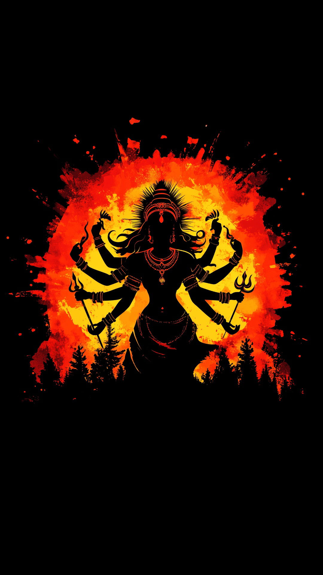 Fiery Shiva silhouette with Trishul