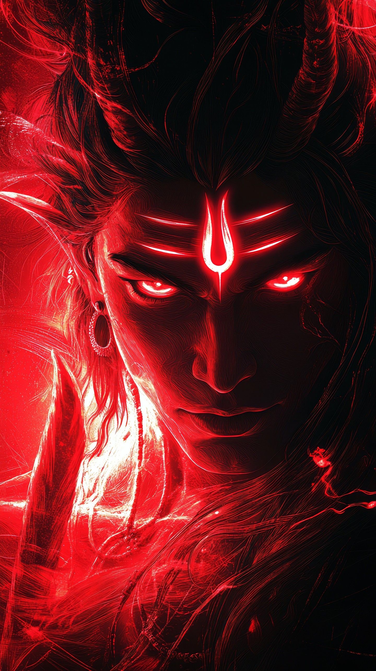 Fiery Shiva portrait, powerful deity image