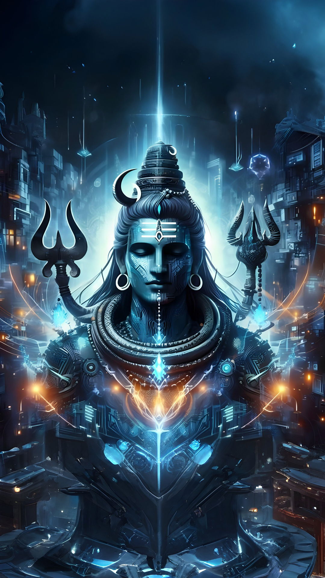 Cyberpunk Shiva with Trishul and serpent