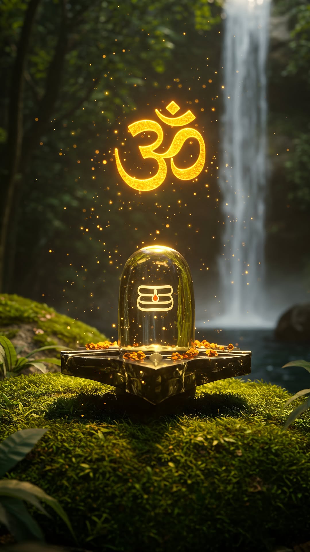 Shivalinga amidst forest with Om symbol