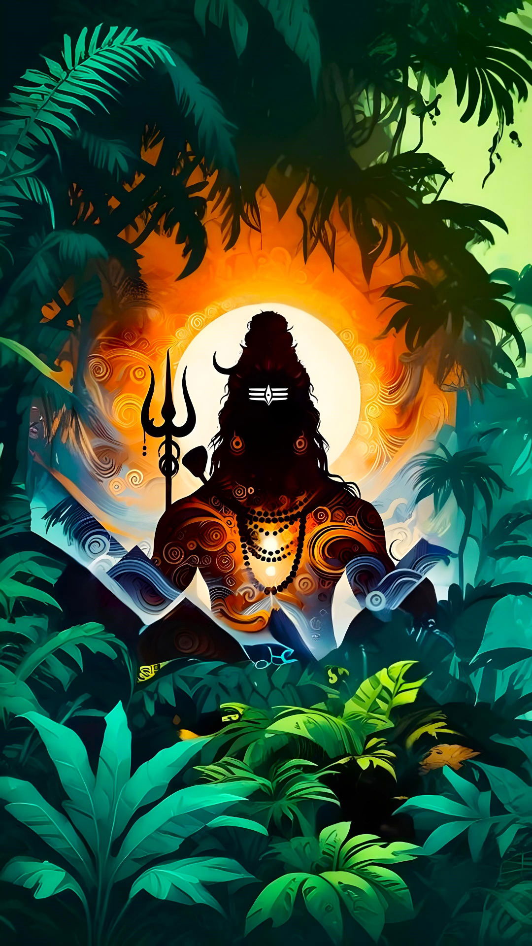 Lord Shiva in lush forest setting
