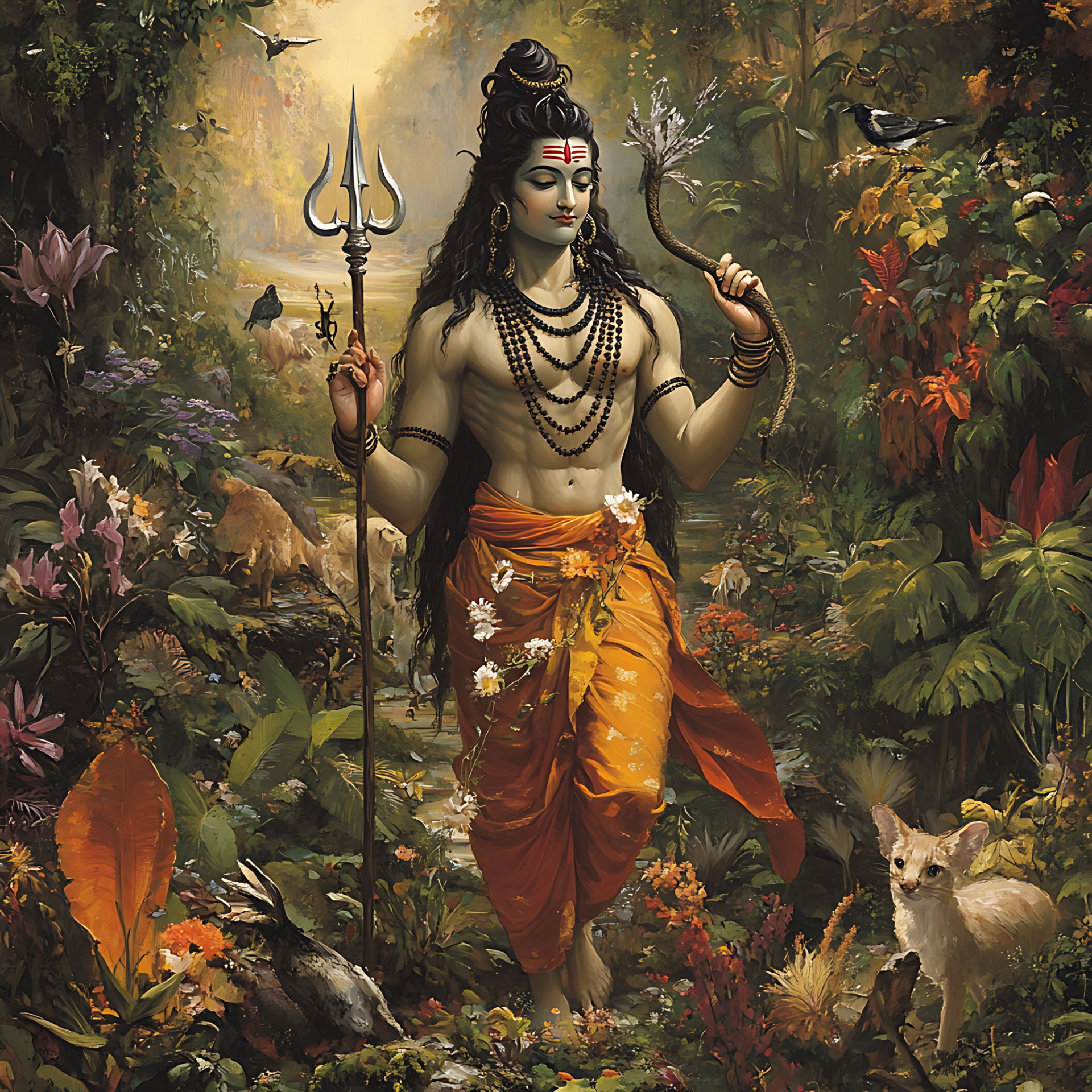 Lord Shiva in a serene forest setting