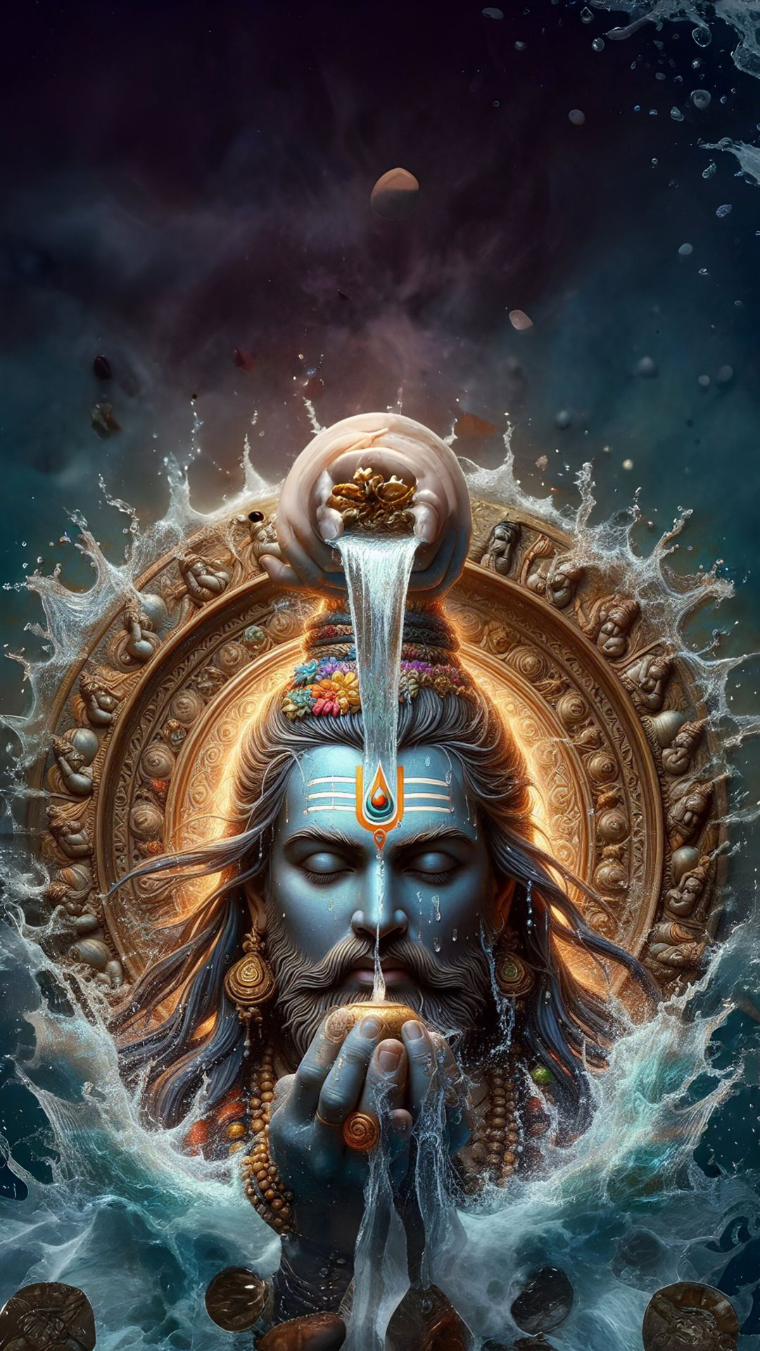 Shiva receiving Ganges river on head.