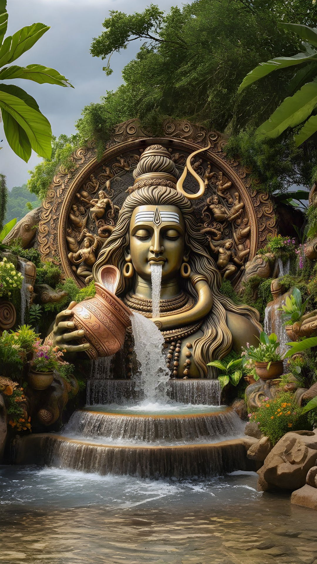 Shiva with Ganges flowing from hair.
