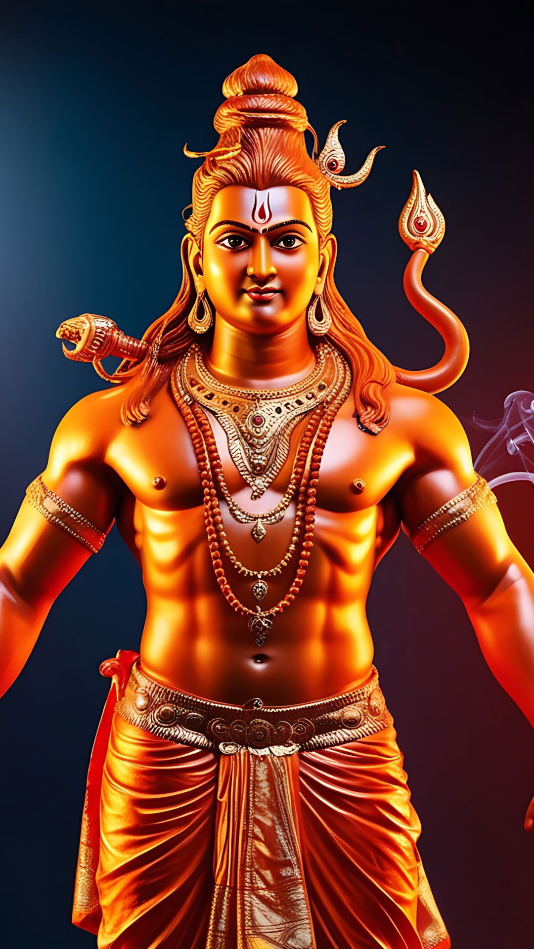 Golden Shiva portrait with serpent and trishul