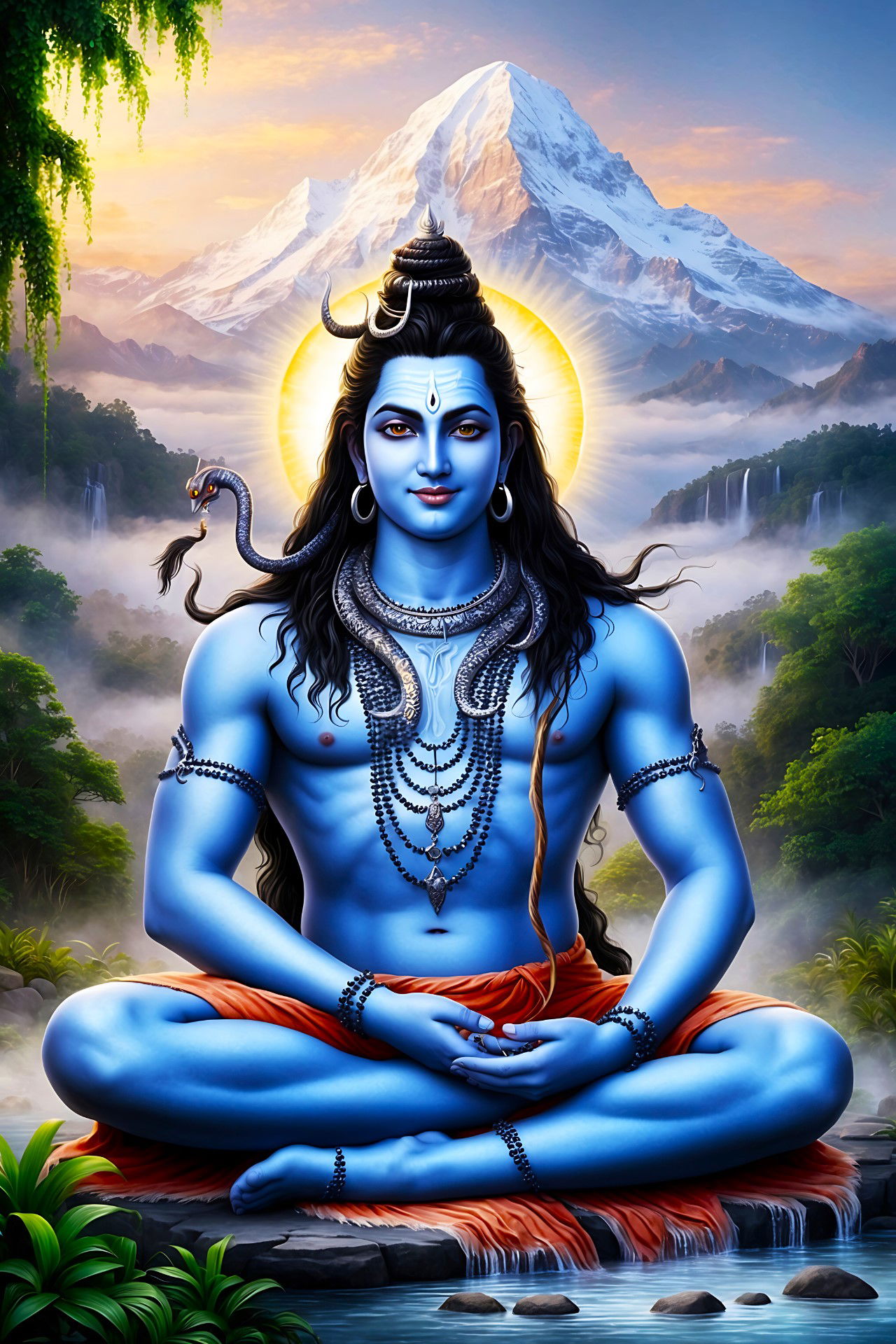 Lord Shiva meditating in the Himalayas