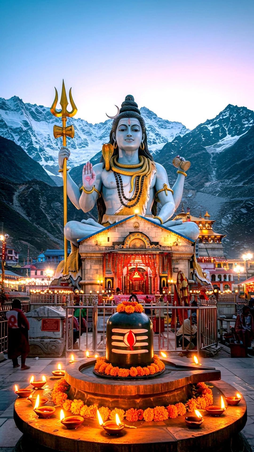 Shiva statue overlooking Himalayan mountains