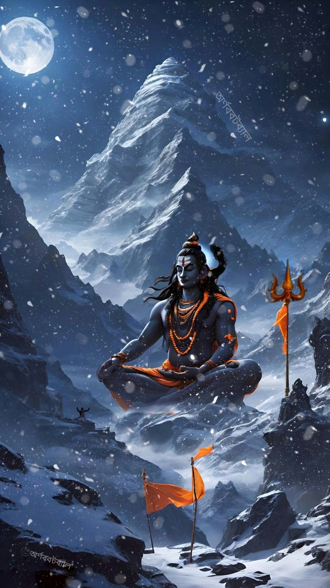 shiva meditating in snowy mountains