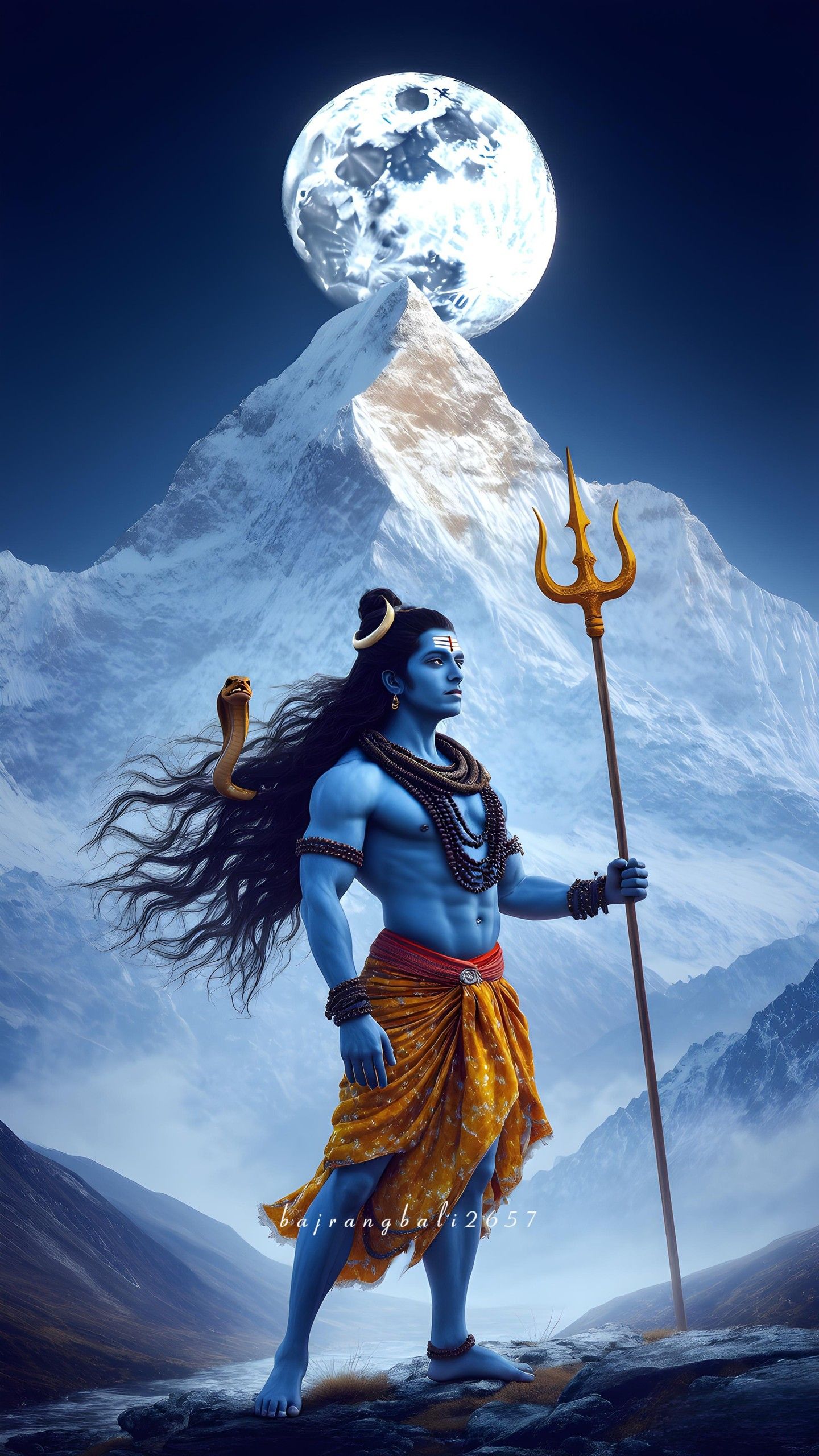 Shiva standing on a mountain