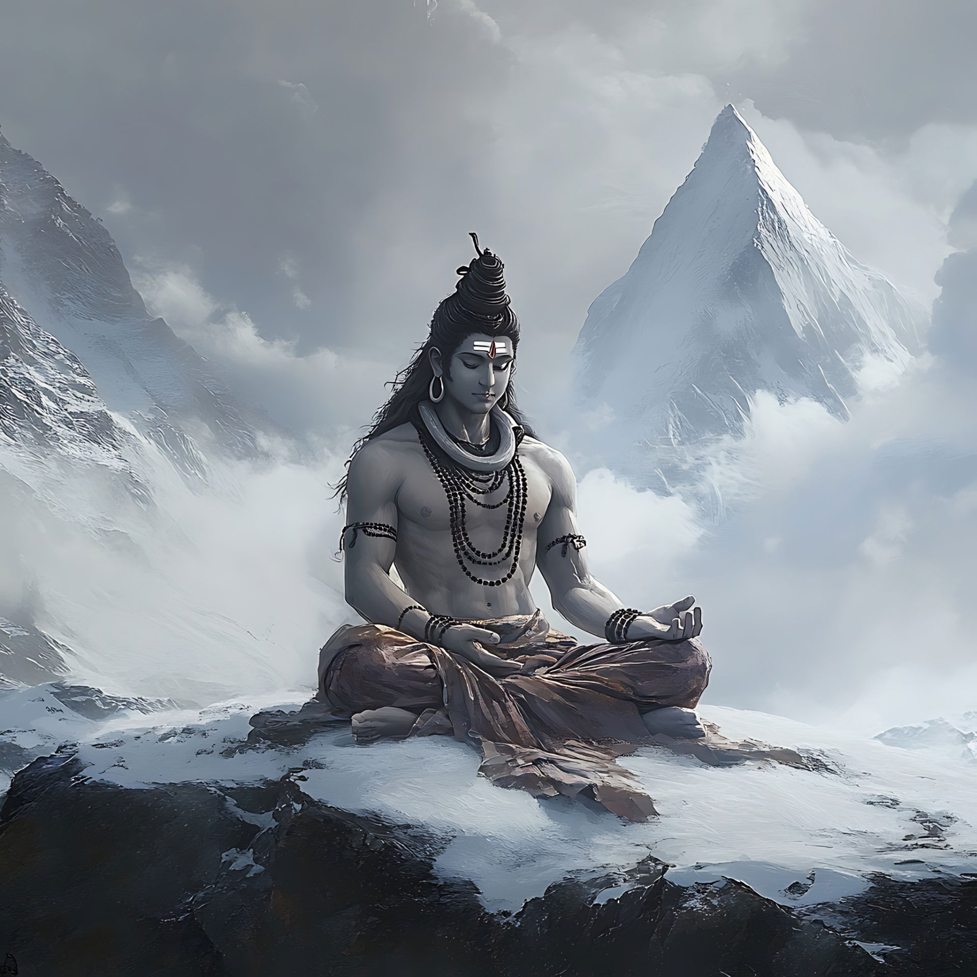Shiva meditating in the Himalayas