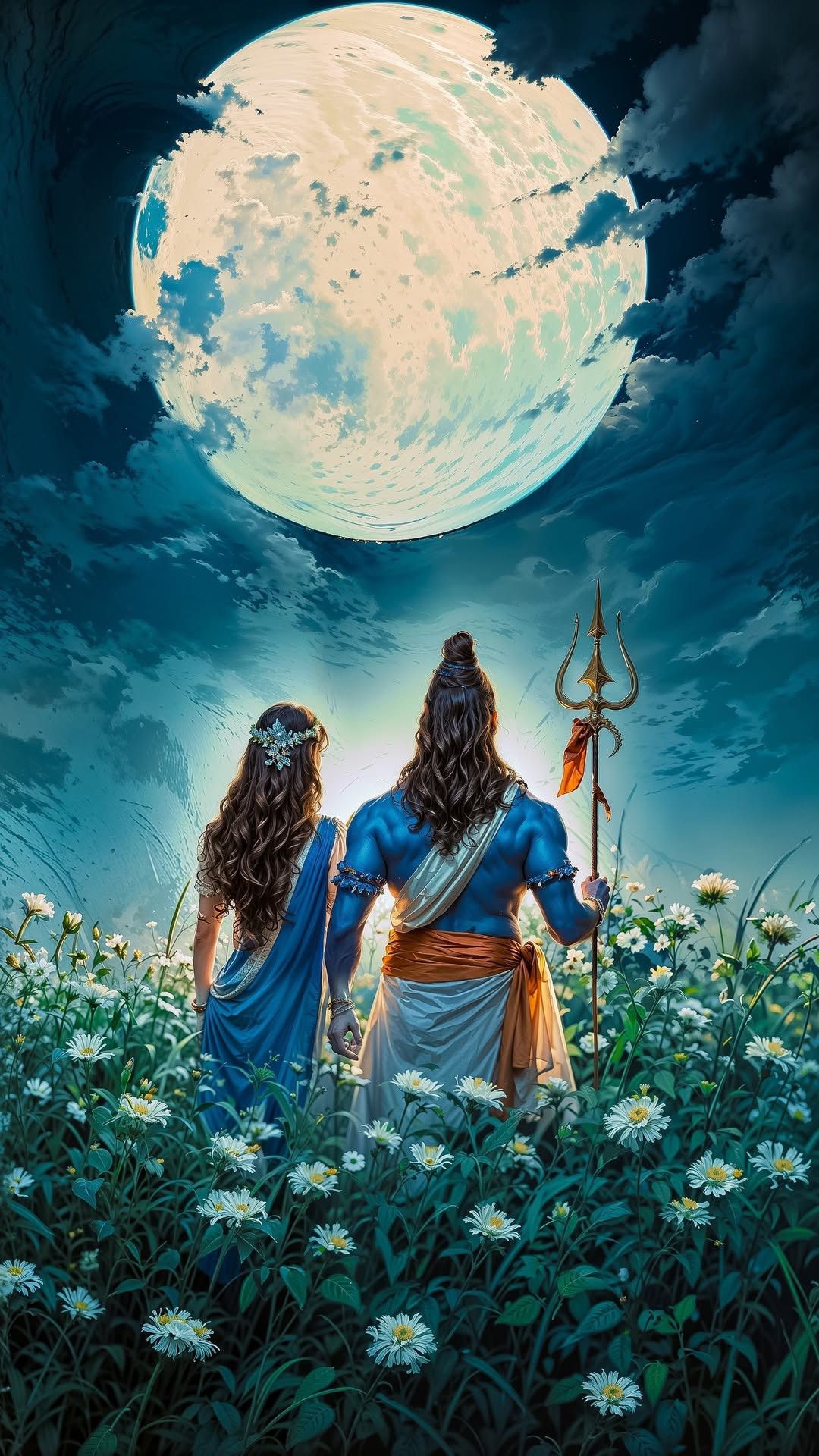Shiva and Parvati with the full moon