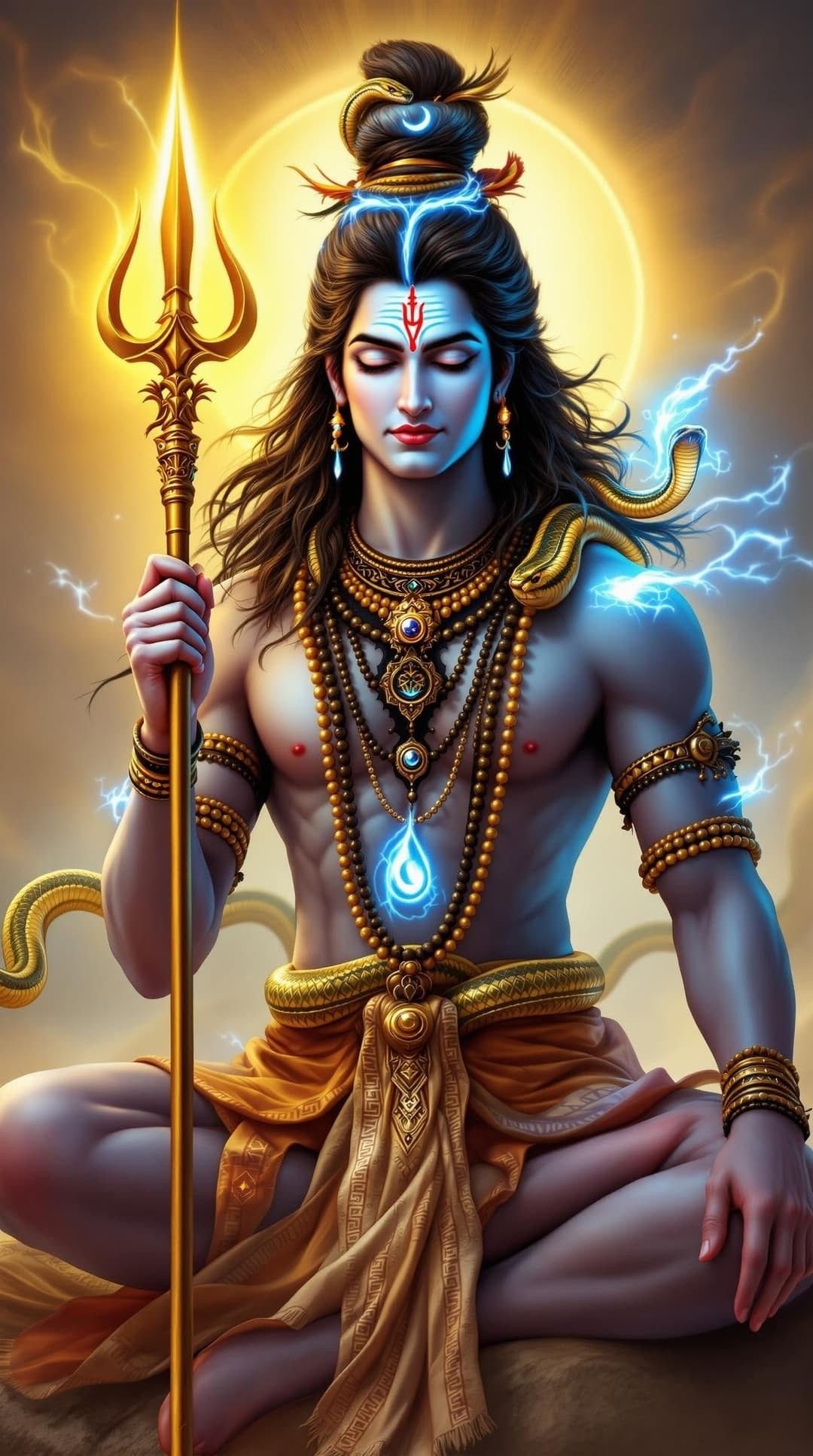 Meditating Shiva with Trishul and Serpent