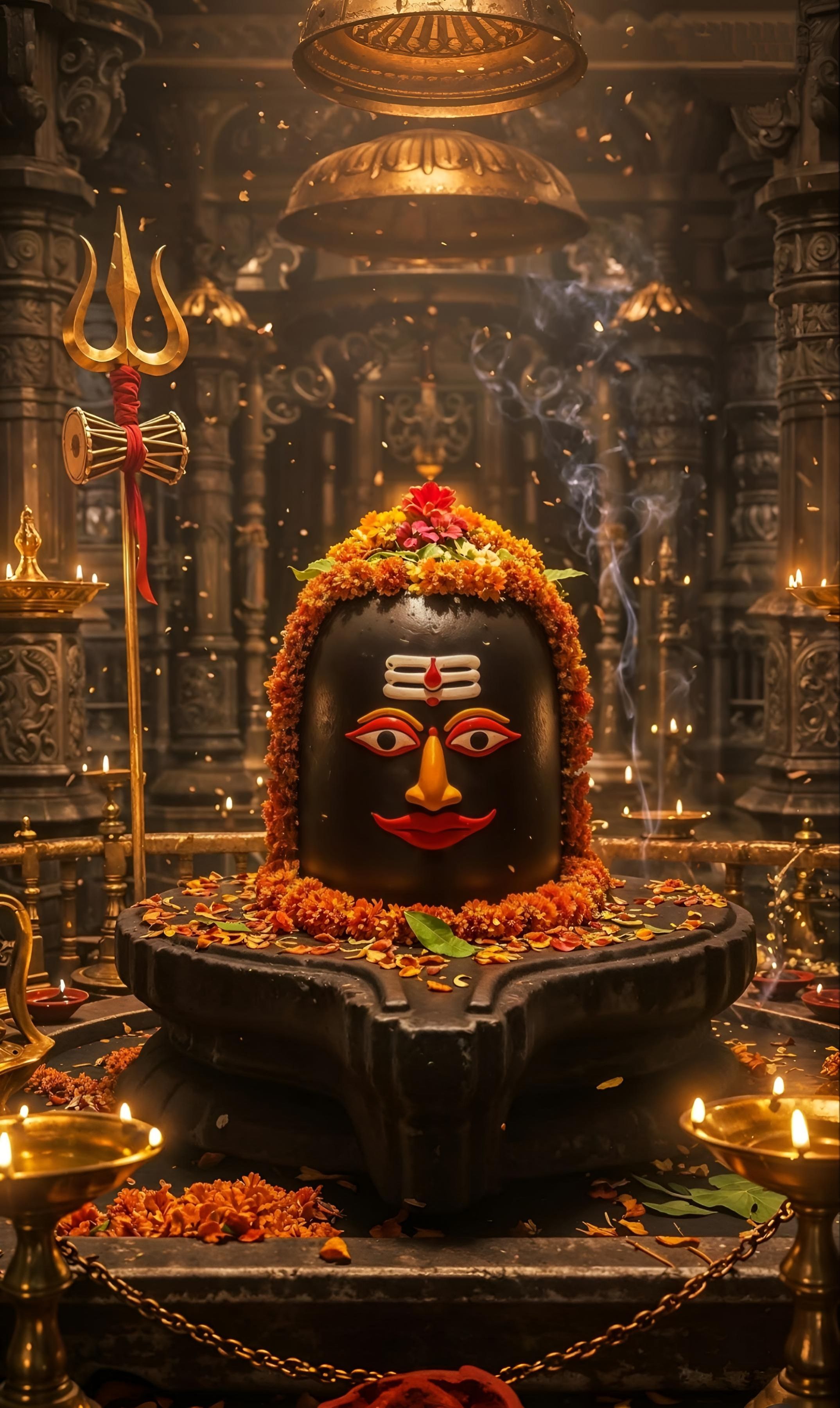 Lord Shiva\'s face with flower offerings