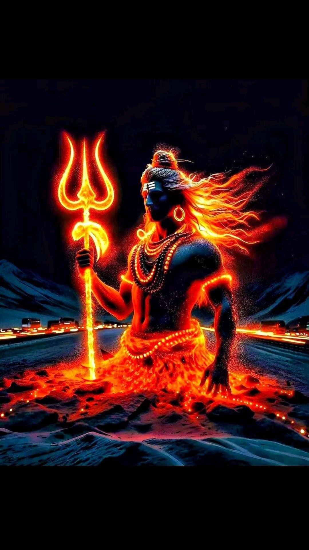 Lord Shiva rising from fiery flames