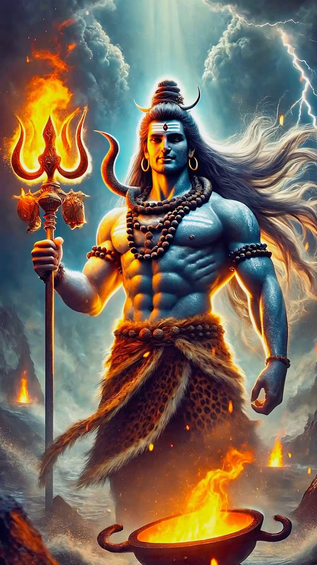 Powerful Lord Shiva with Trishul and fire