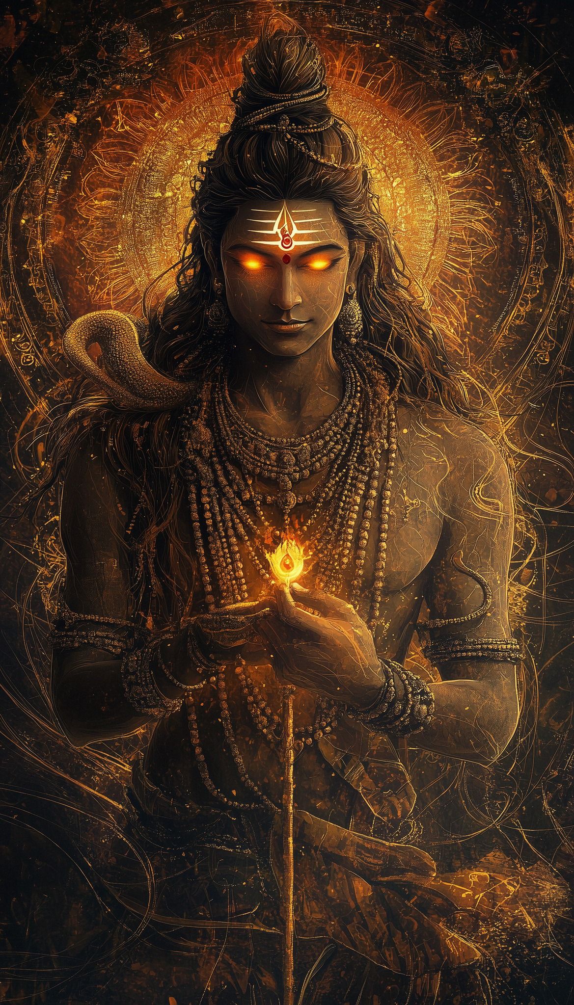 Lord Shiva with fiery eyes and serpent.