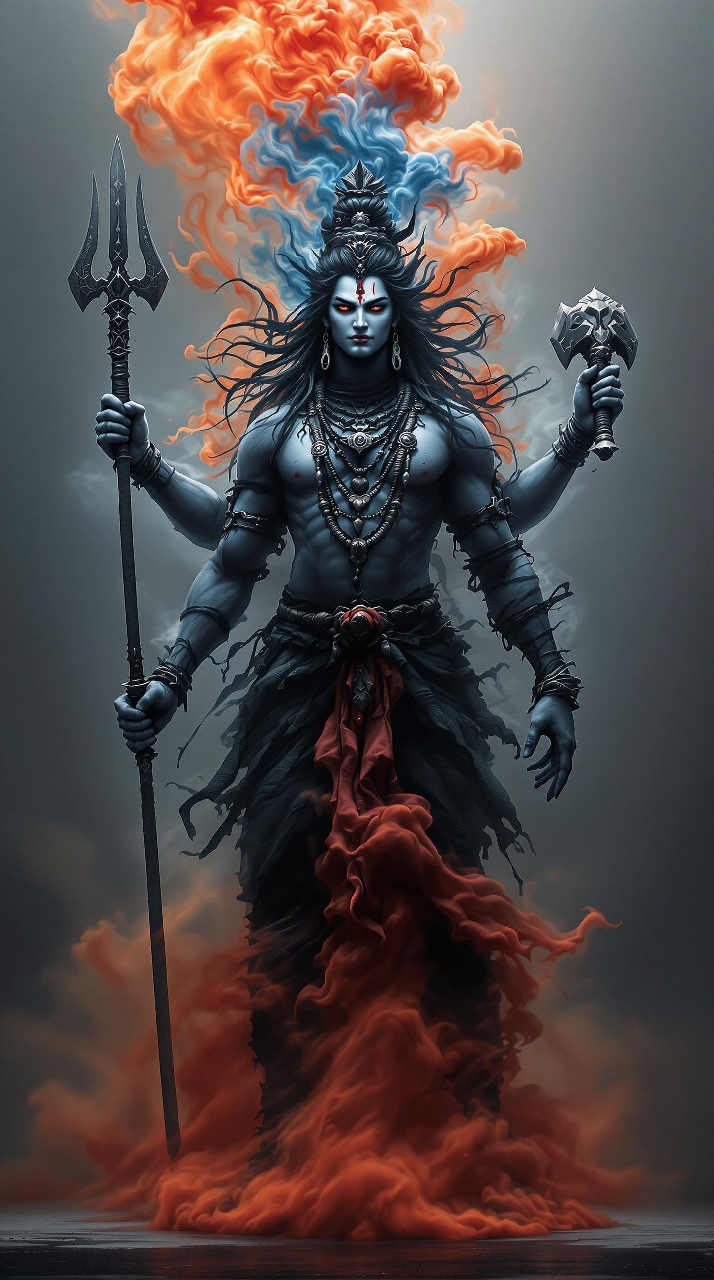Powerful Shiva holding Trishul and Damru.