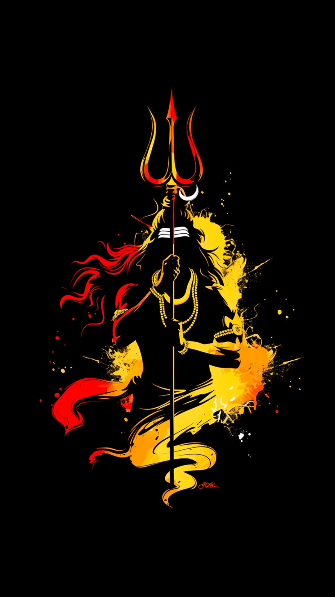 Lord Shiva with Trishul and fiery aura