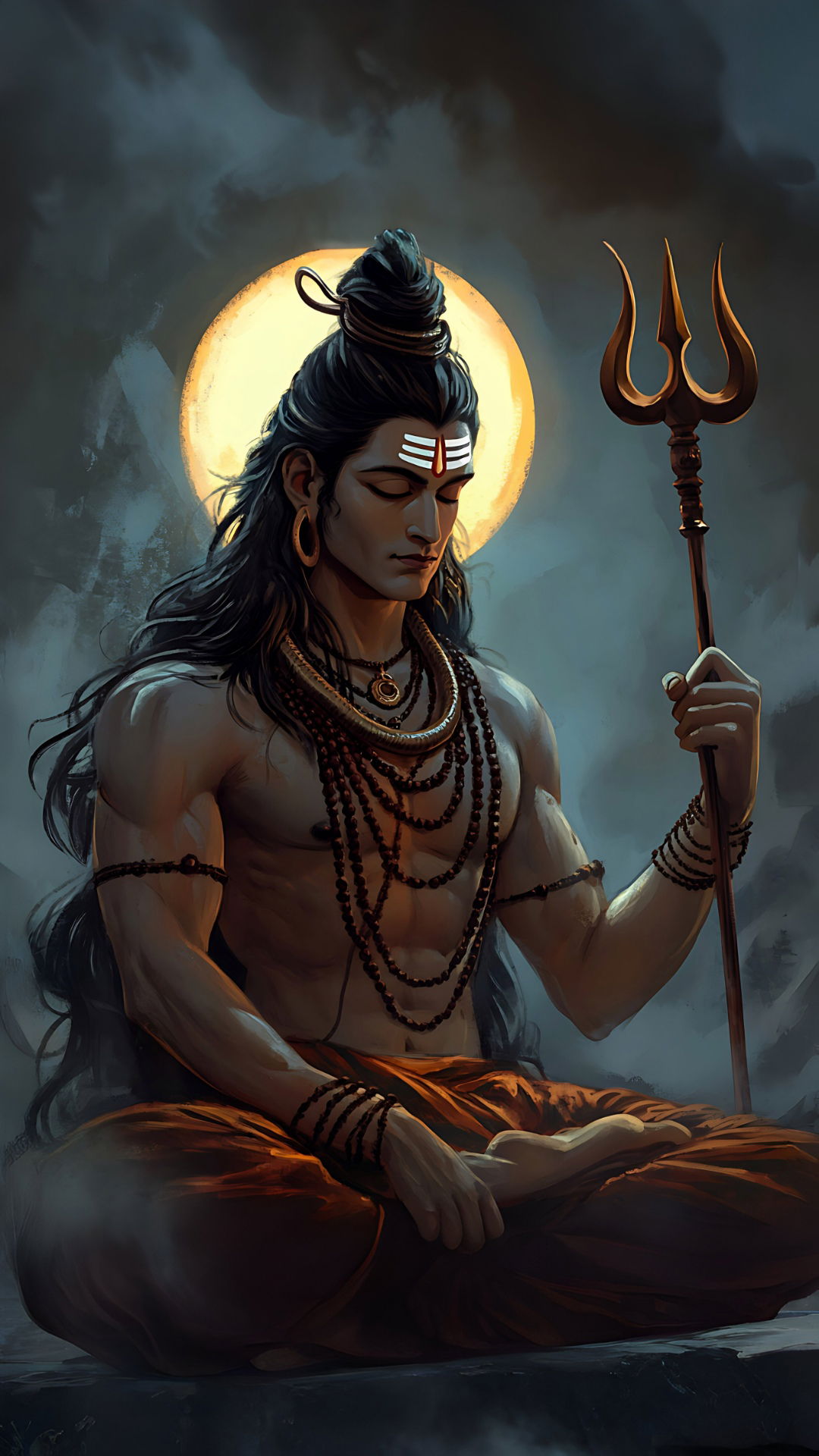Meditating Shiva with Trishul and halo