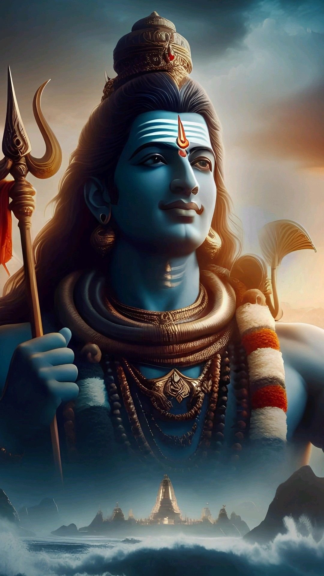 Lord Shiva portrait with Trishul and serpent