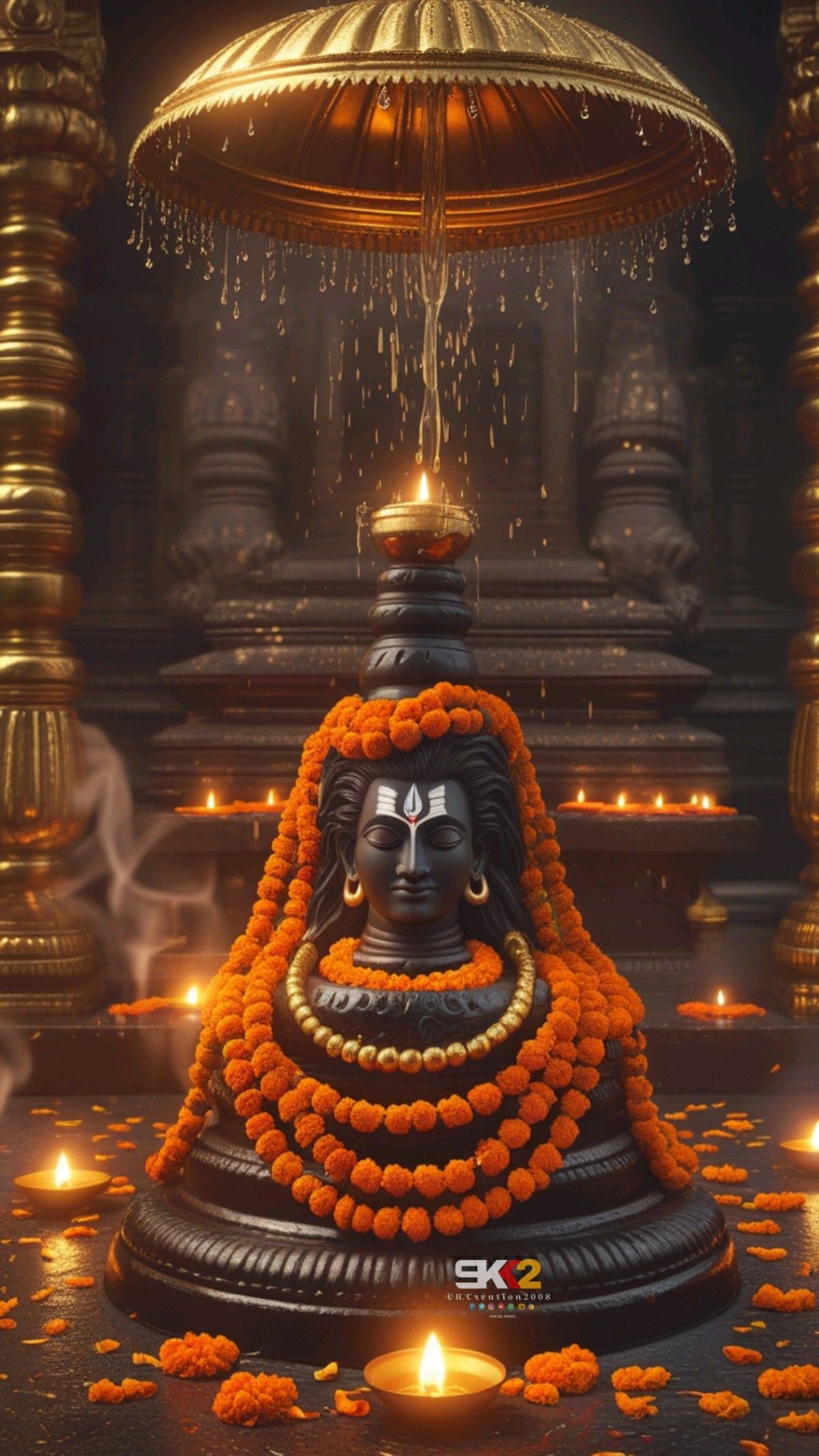 Lord Shiva bathed in golden light