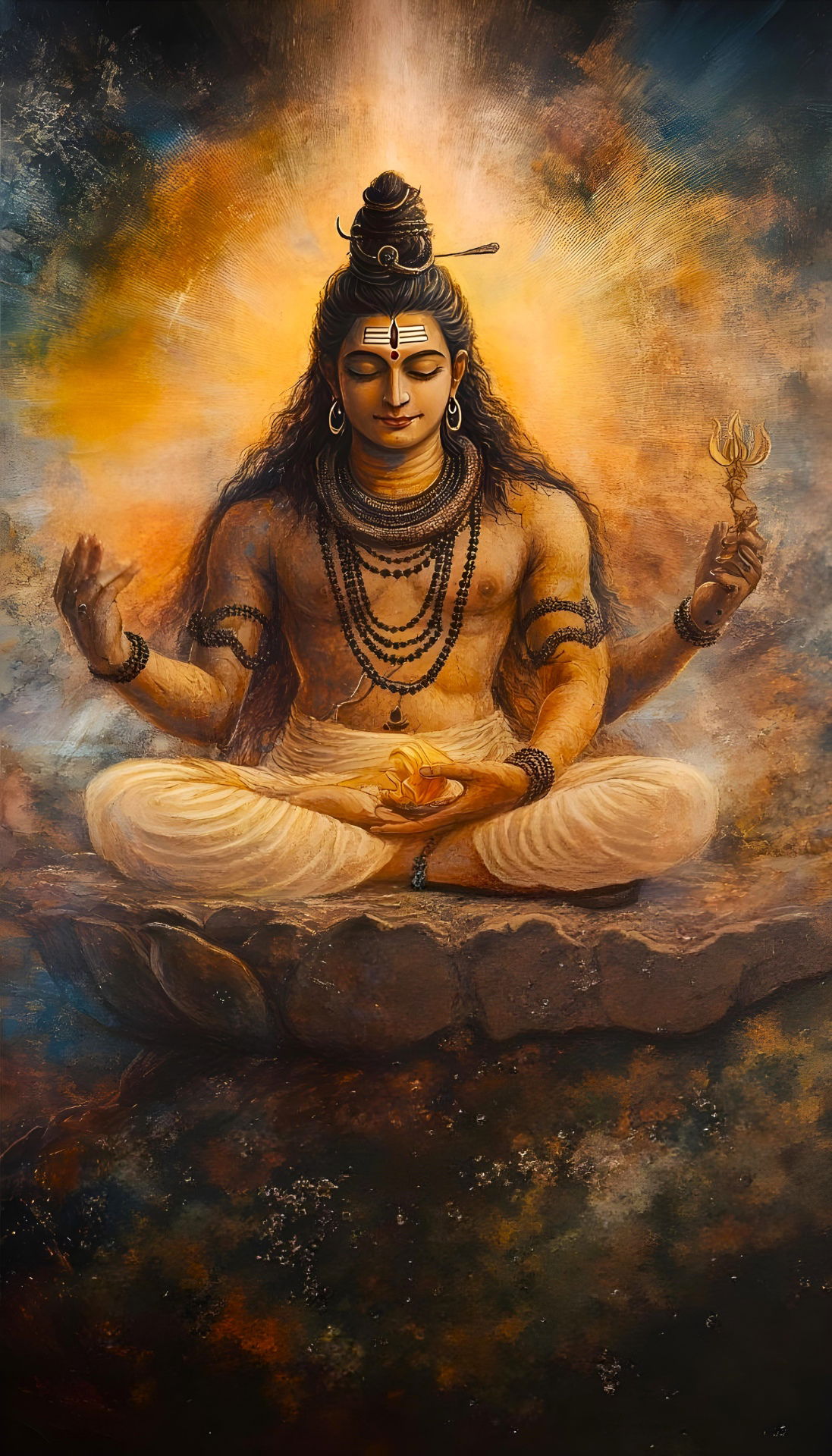 Meditating Shiva with Trishul and Serpent