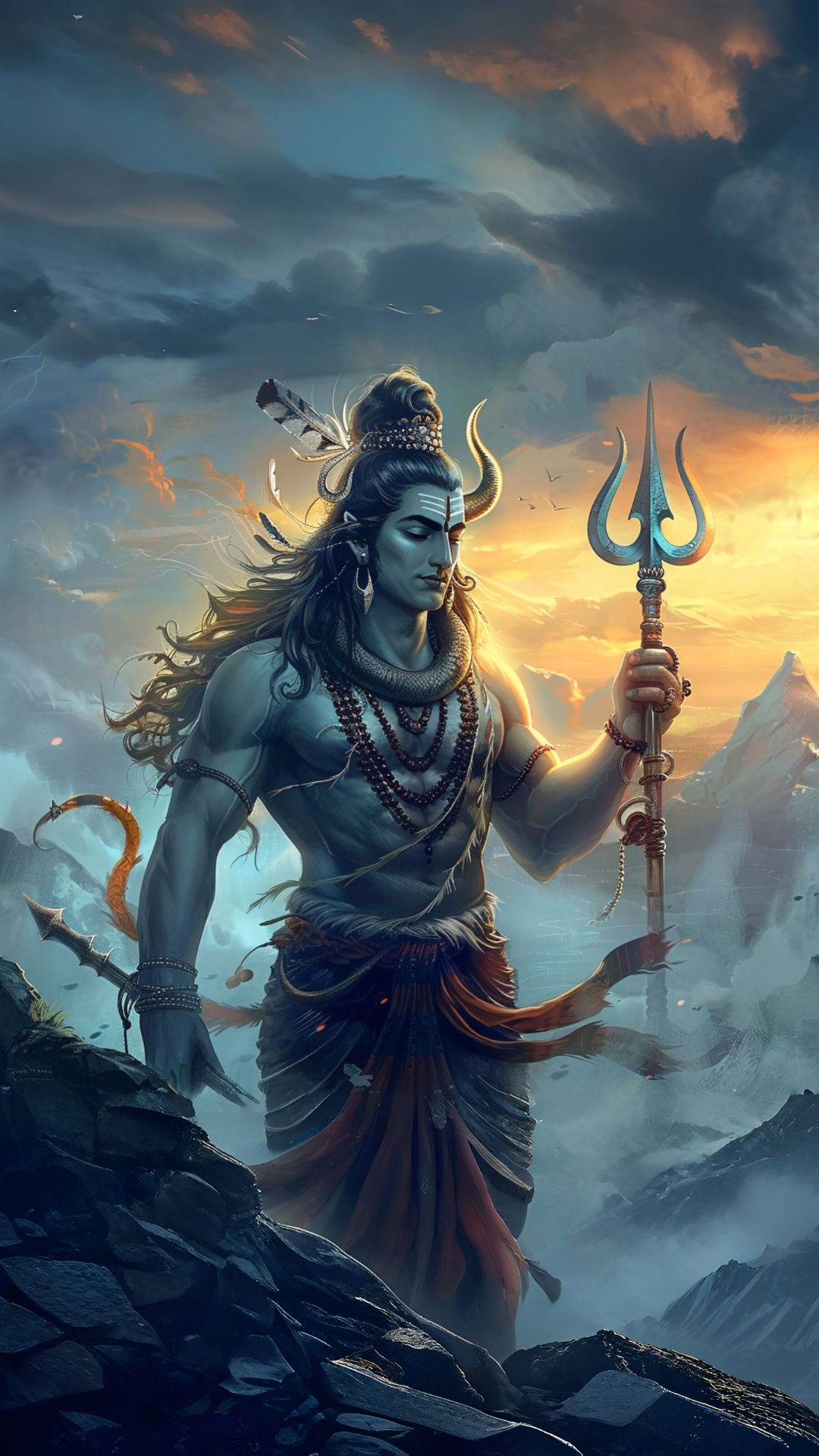 Powerful Shiva holding a trident.