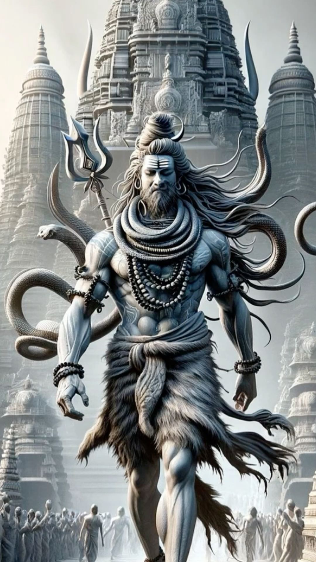 Shiva rising with Trishul and temple