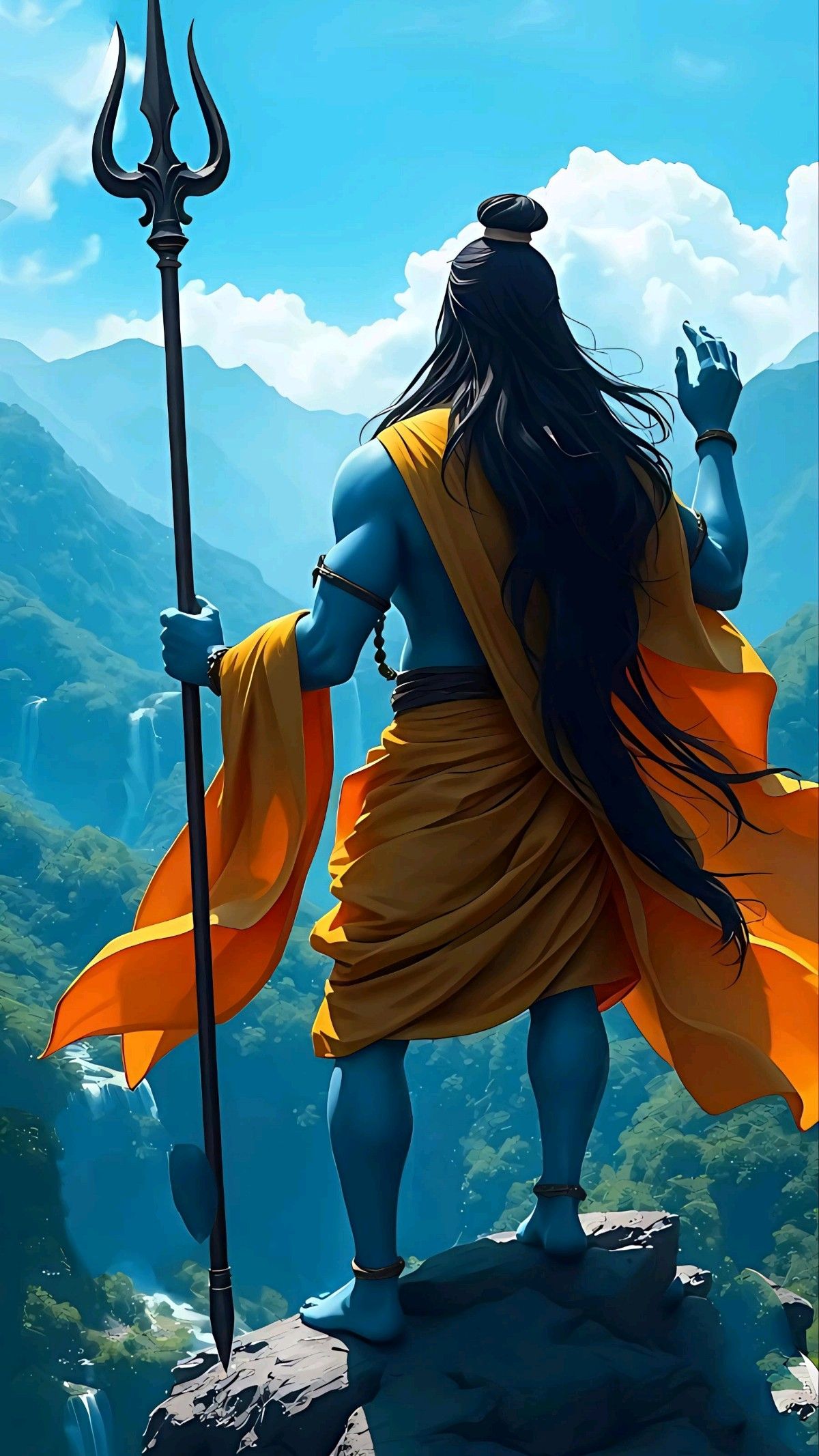 Lord Shiva overlooking mountain landscape