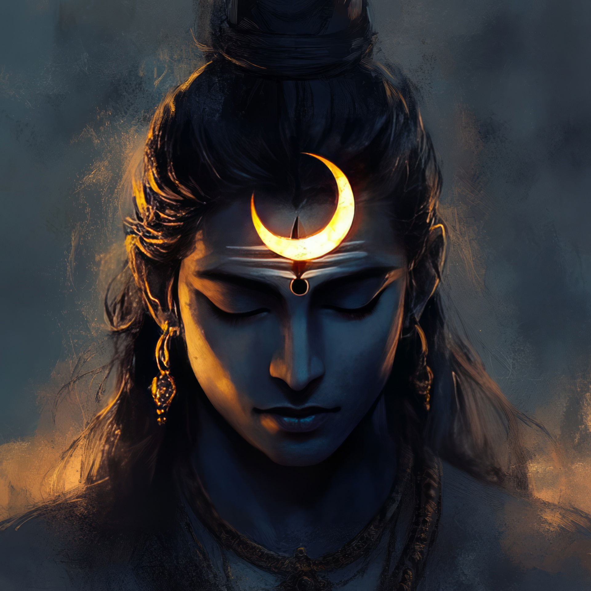 Lord Shiva with crescent moon adornment