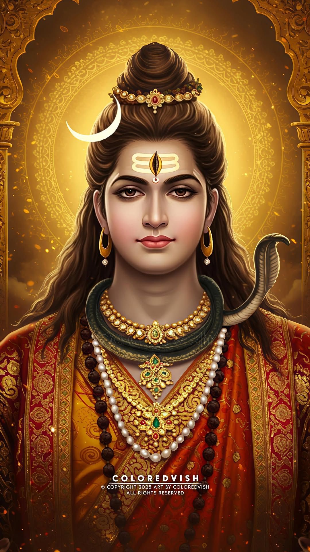 Lord Shiva portrait with serpent and moon
