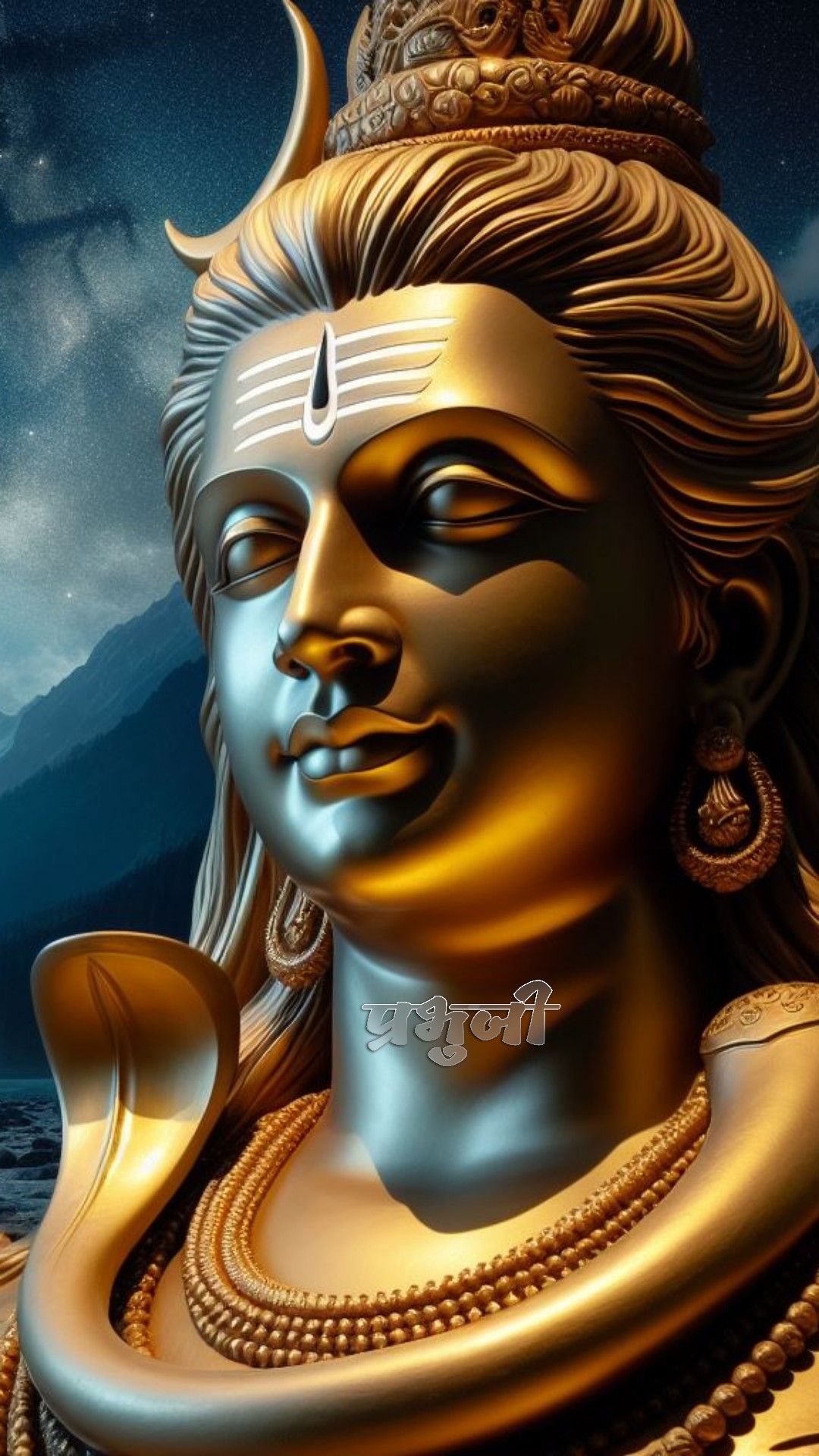Serene Shiva portrait with mountains backdrop