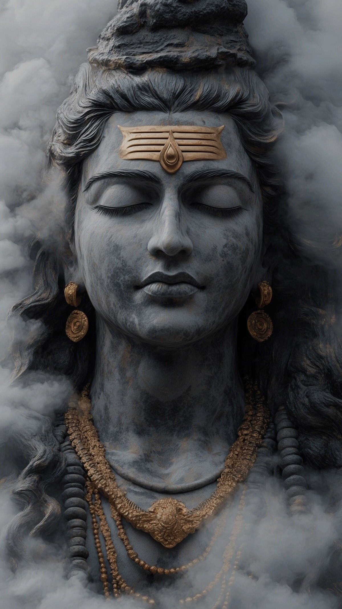 Serene Shiva face with closed eyes.