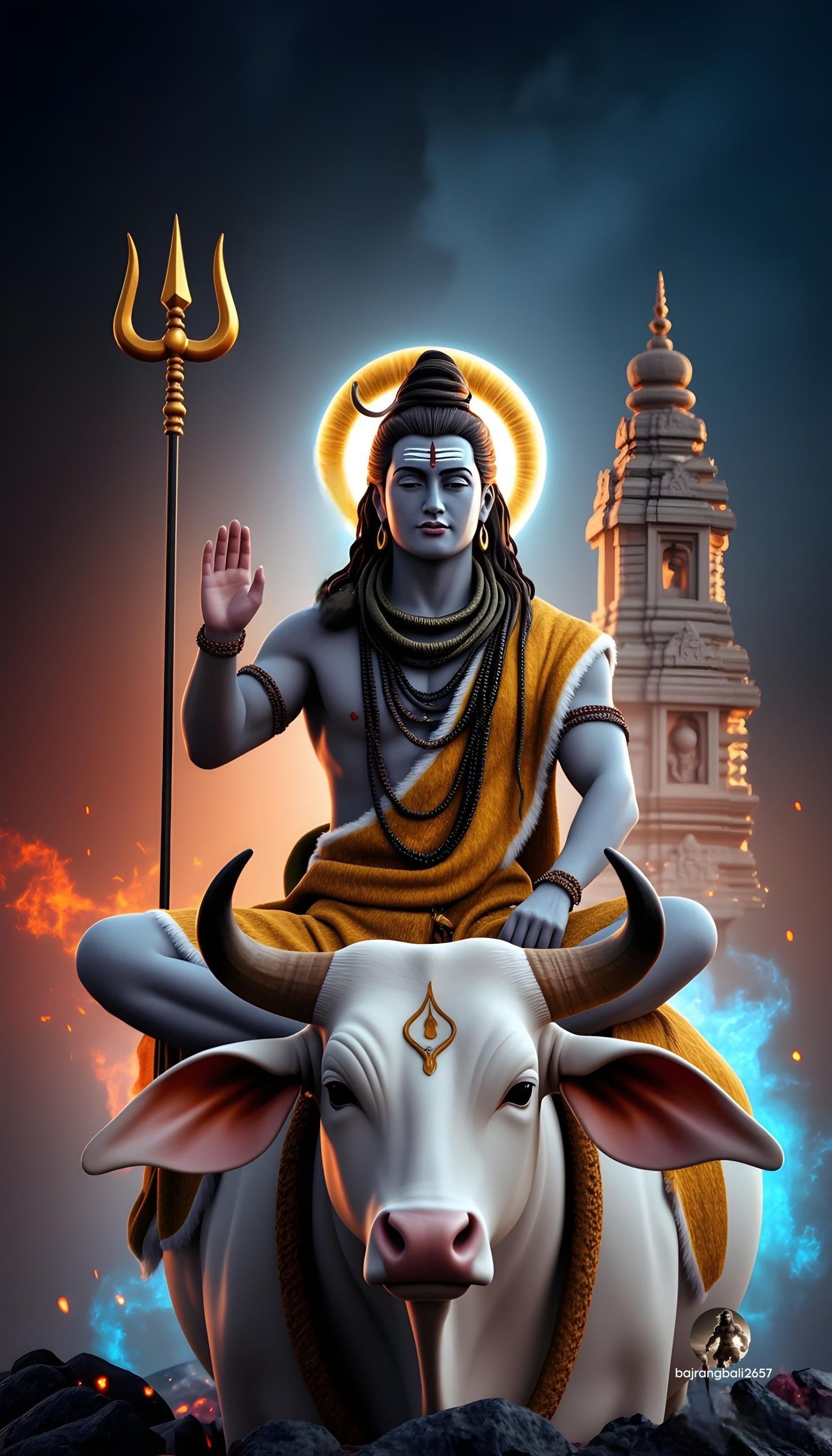 Shiva rides Nandi, divine and majestic.