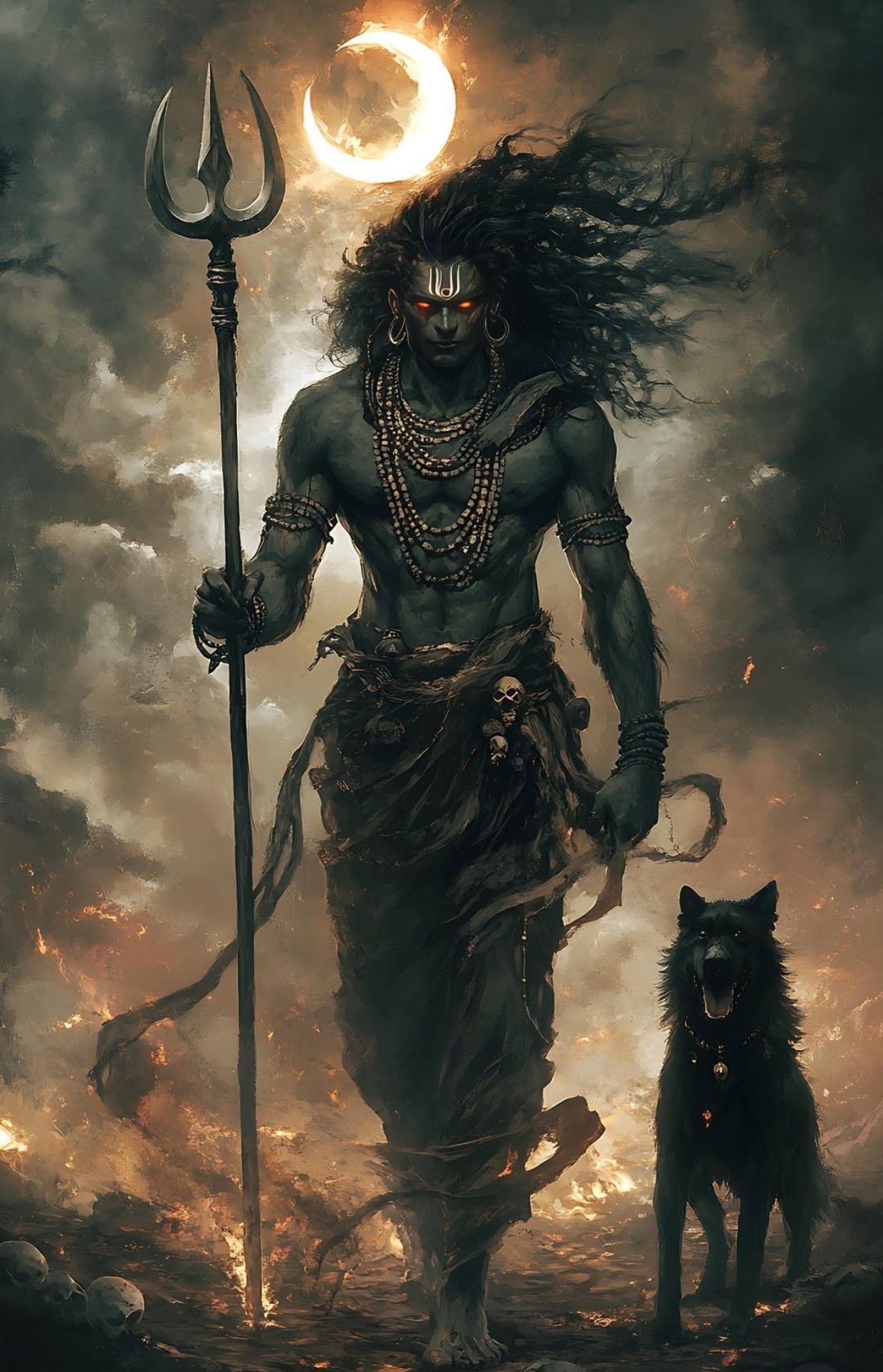 Fierce Shiva descends amidst flames