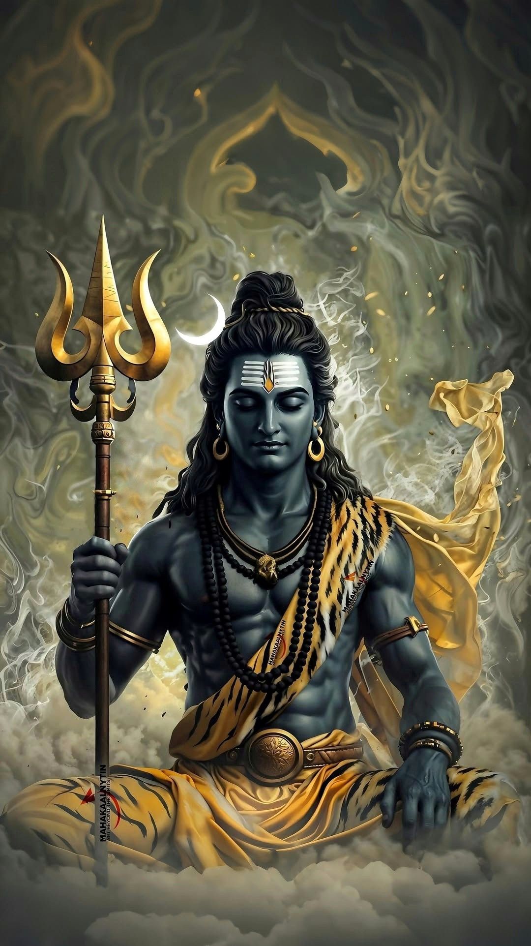 Lord Shiva with trident and serpent