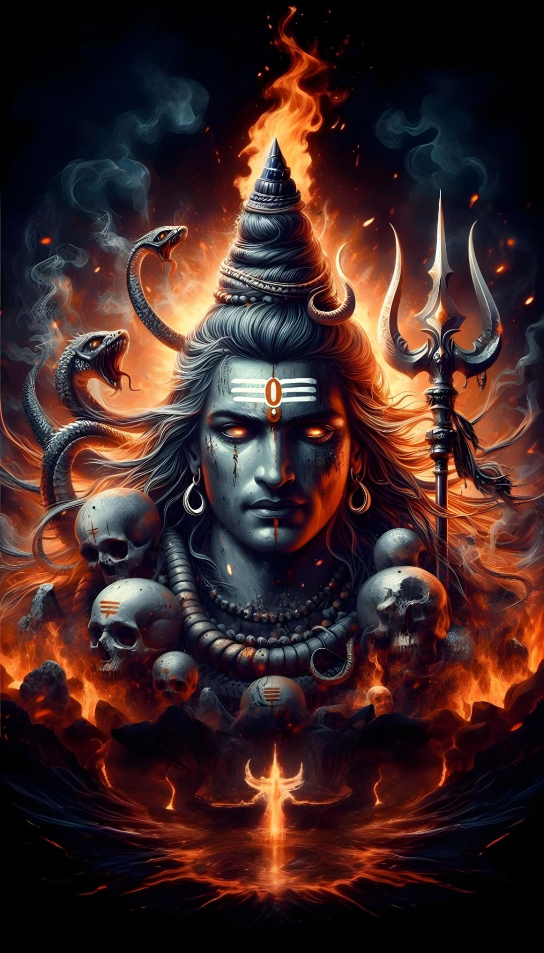 Lord Shiva fiery portrait with Trishul