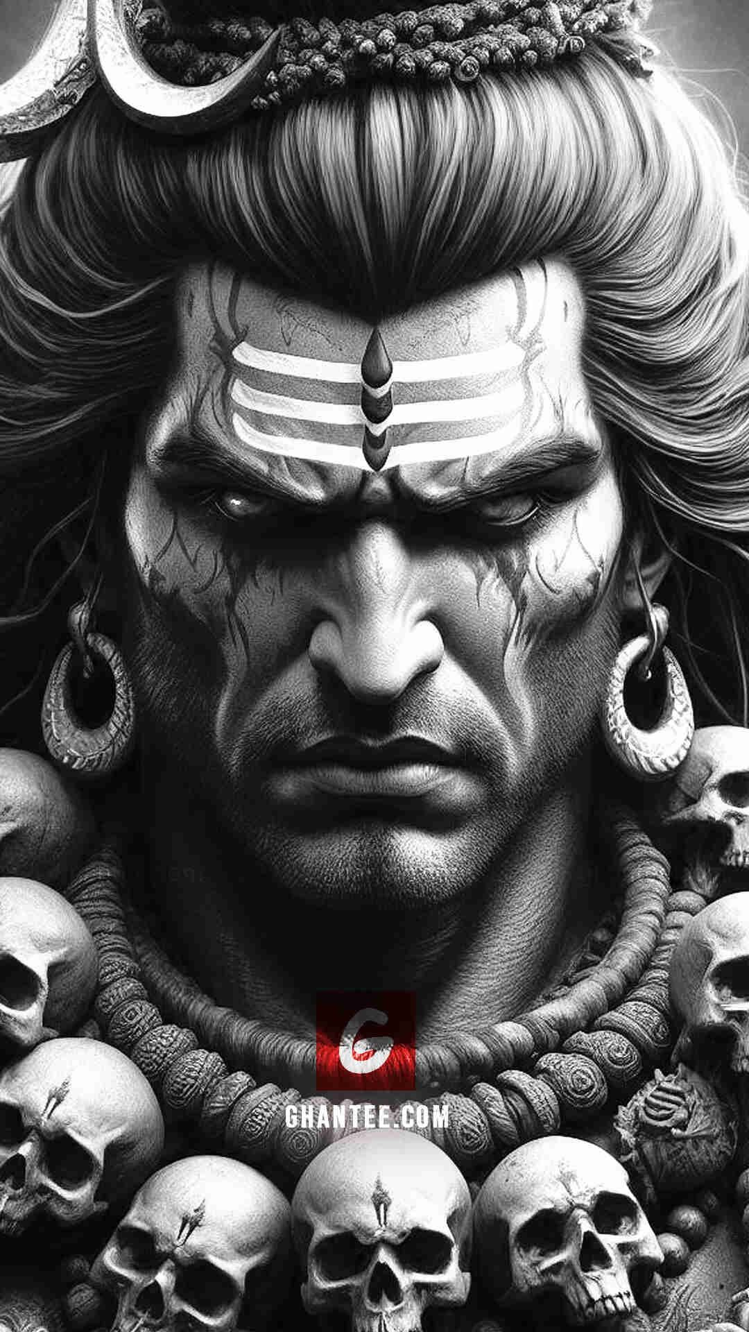 Powerful Shiva portrait with skulls