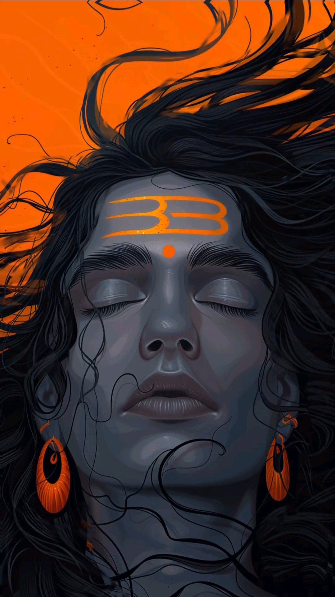 Serene Shiva portrait with orange background