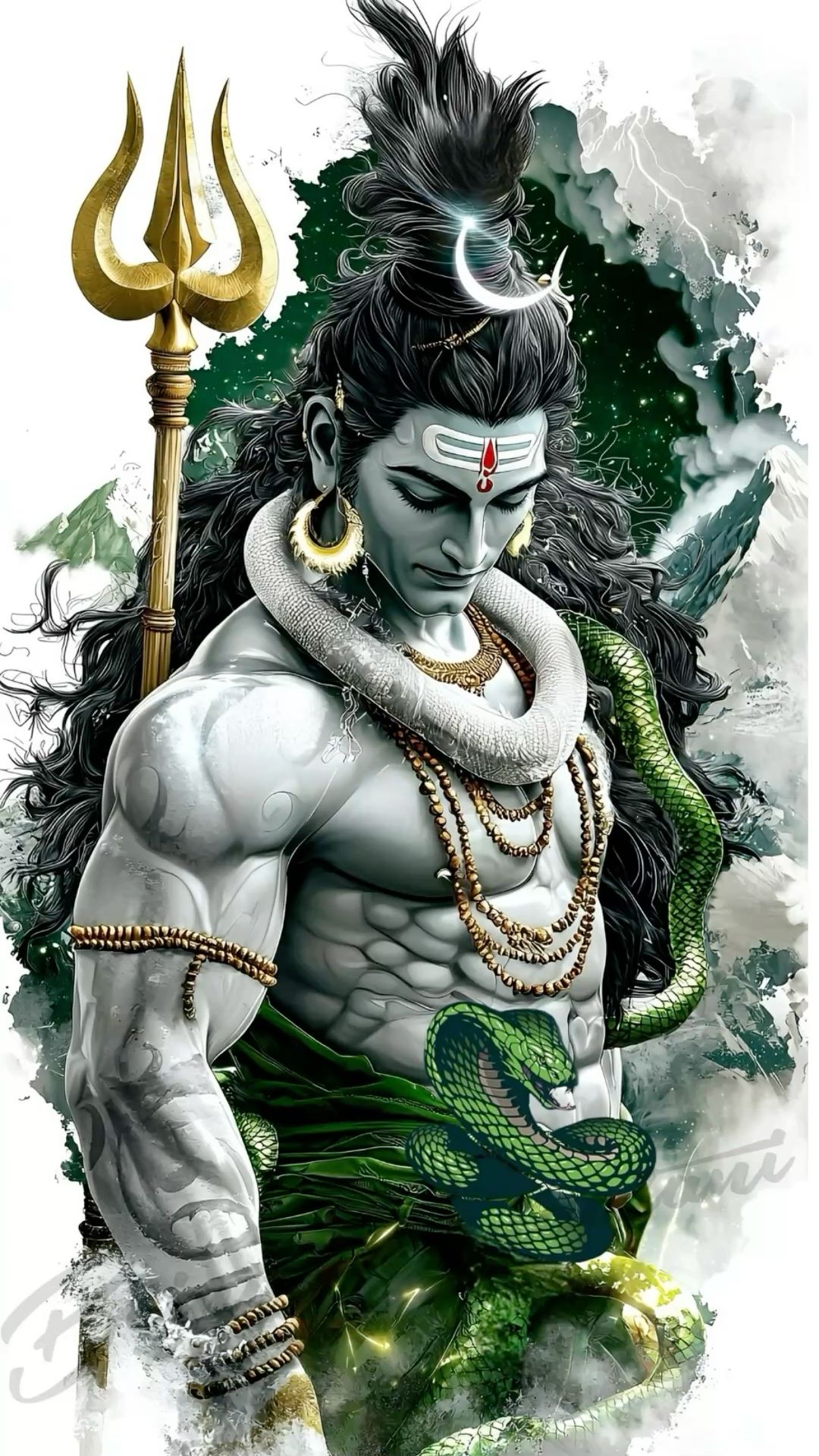 Powerful Shiva with Trishul and serpent