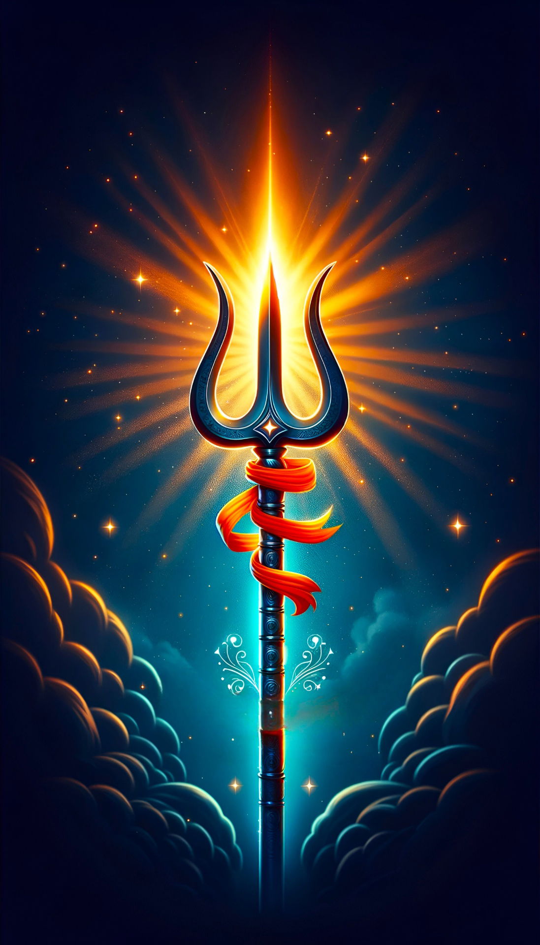 Shiva\'s trident glows with divine power
