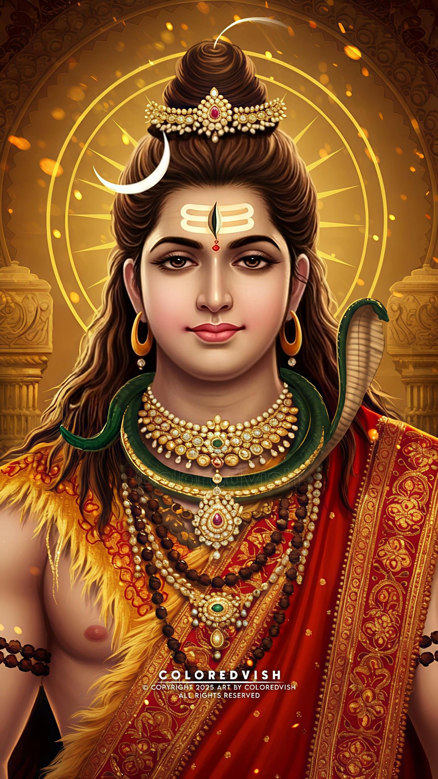 Radiant Shiva portrait with golden halo