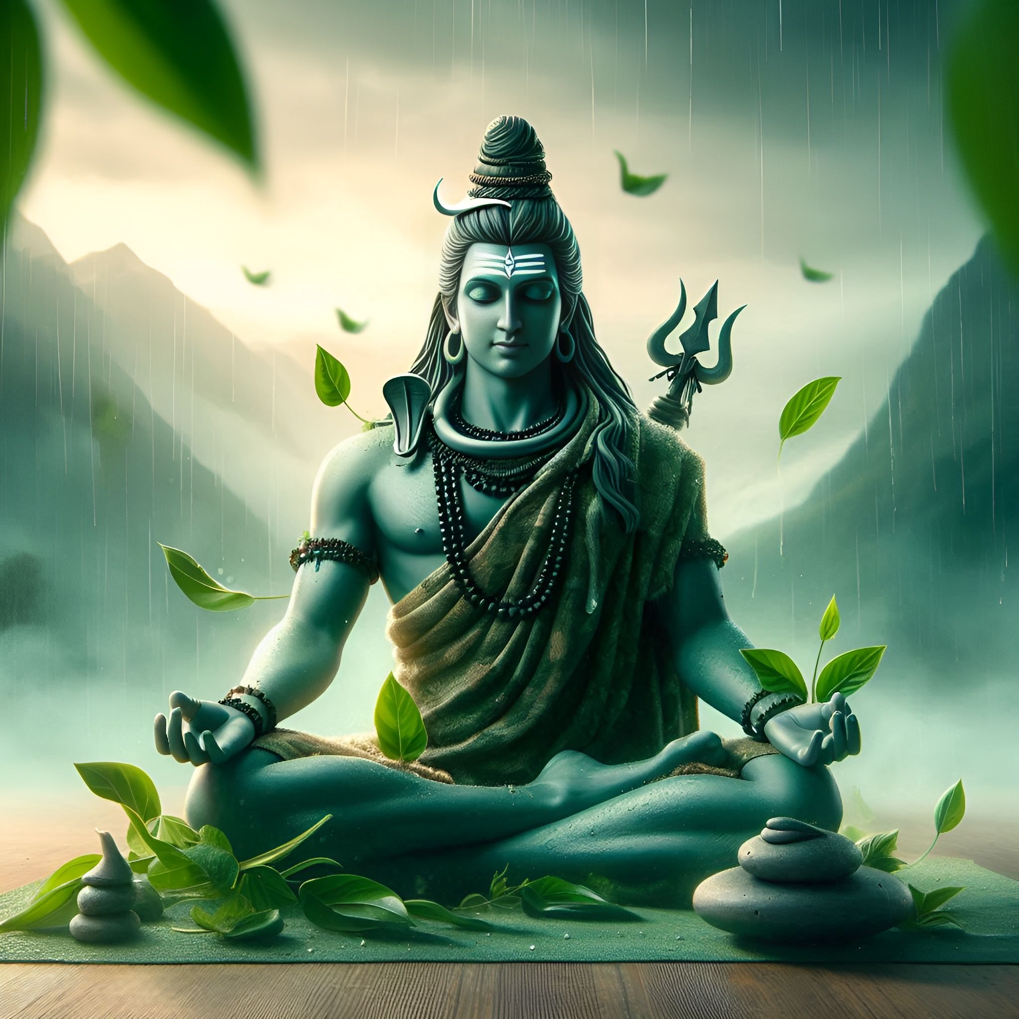 Meditating Shiva amidst monsoon rains