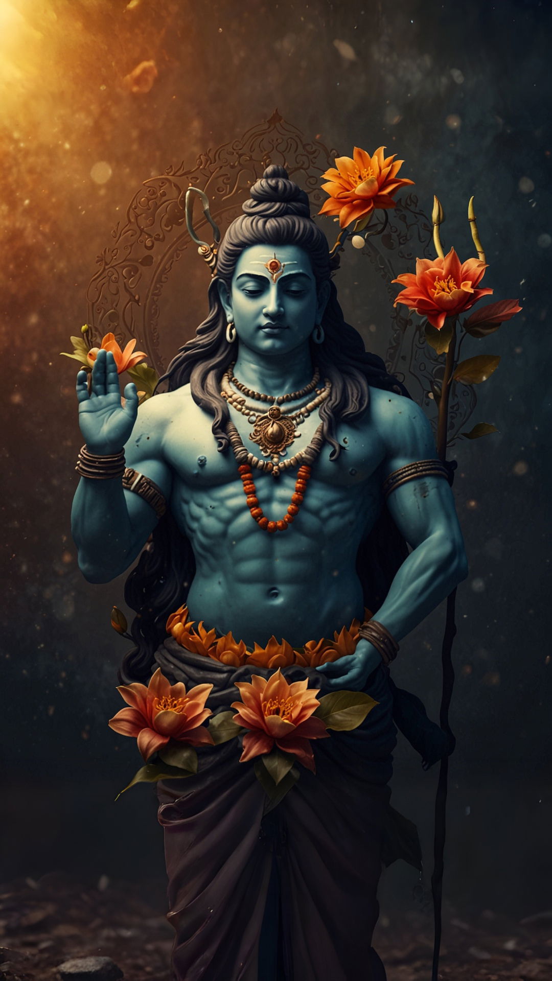 Lord Shiva amidst vibrant lotus blooms