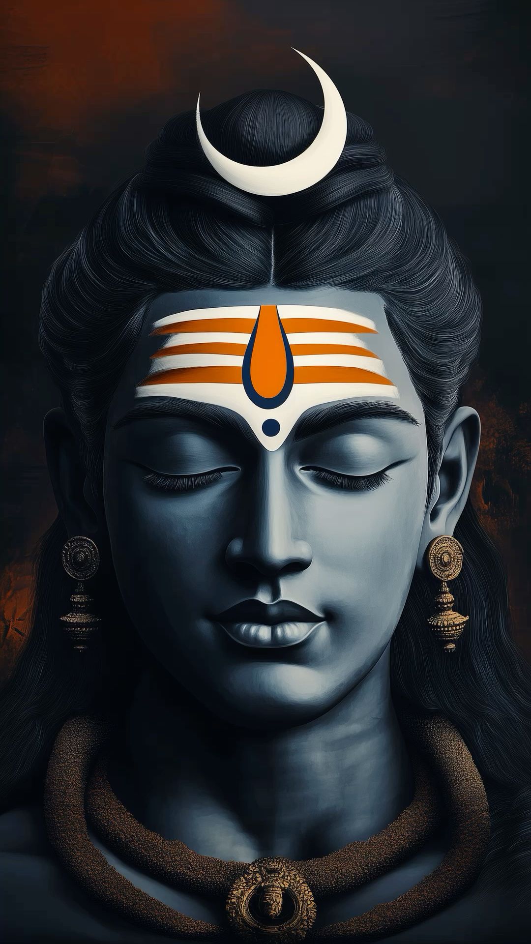 Meditating Shiva portrait with crescent moon