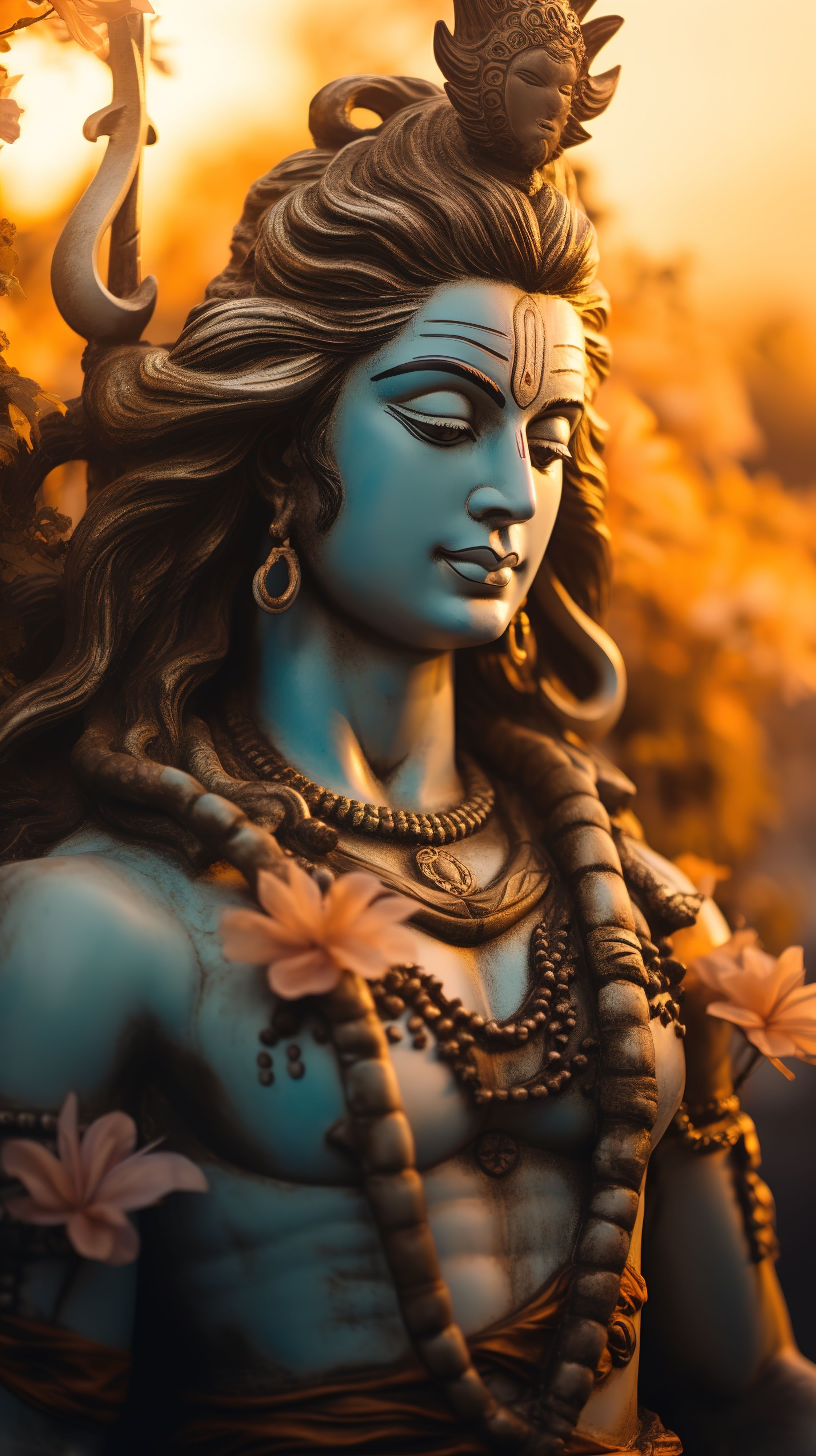 Blue-skinned Shiva with floral adornments