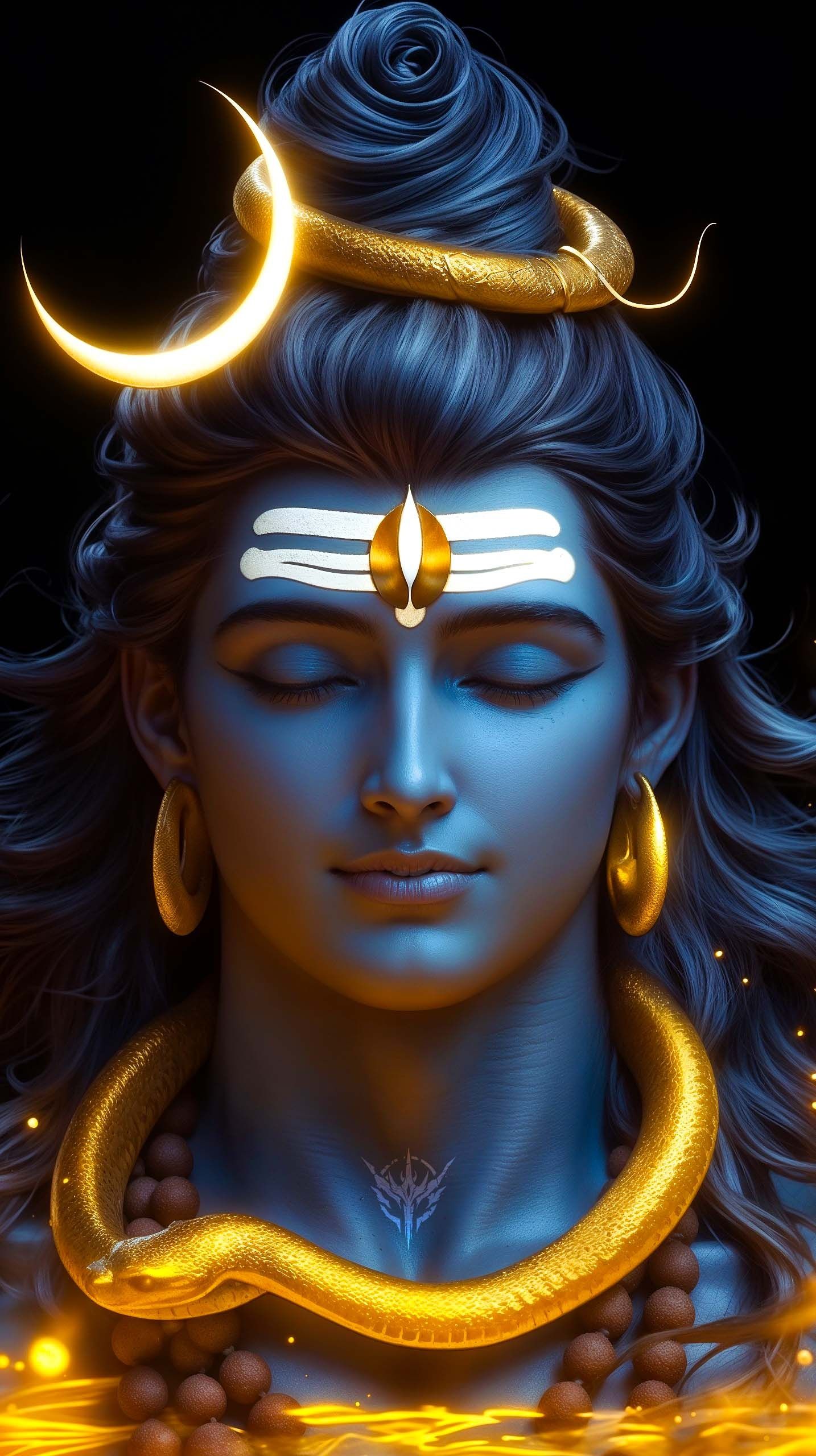 Meditating Shiva with serpent and moon