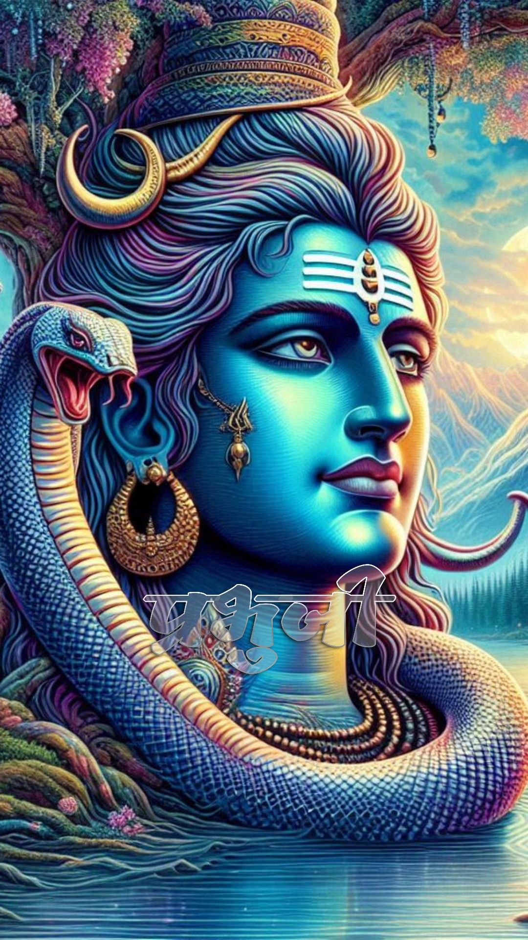 Blue-skinned Shiva with serpent and trident
