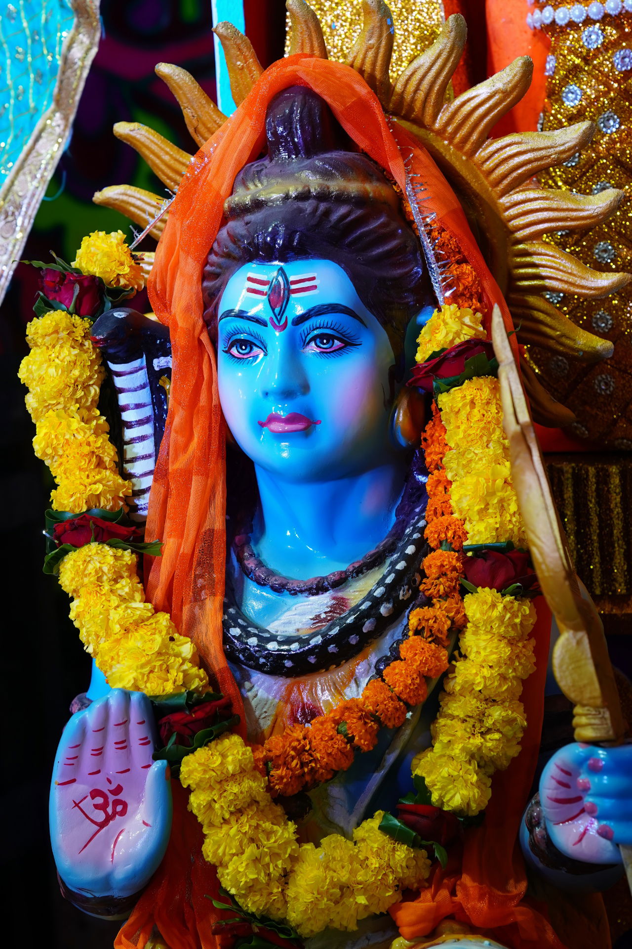 Beautiful Shiva portrait with marigolds