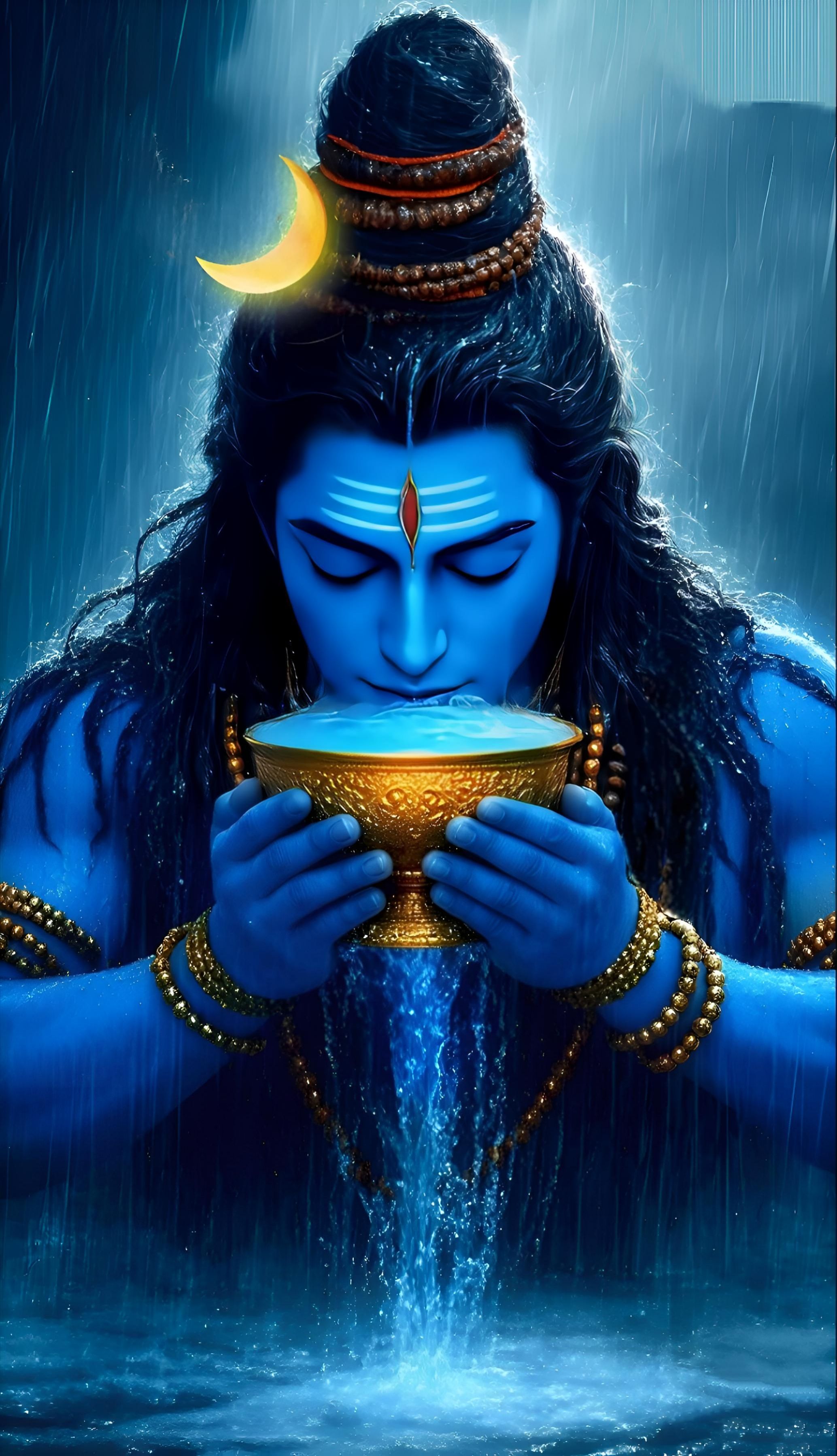 Lord Shiva drinking from a vessel.